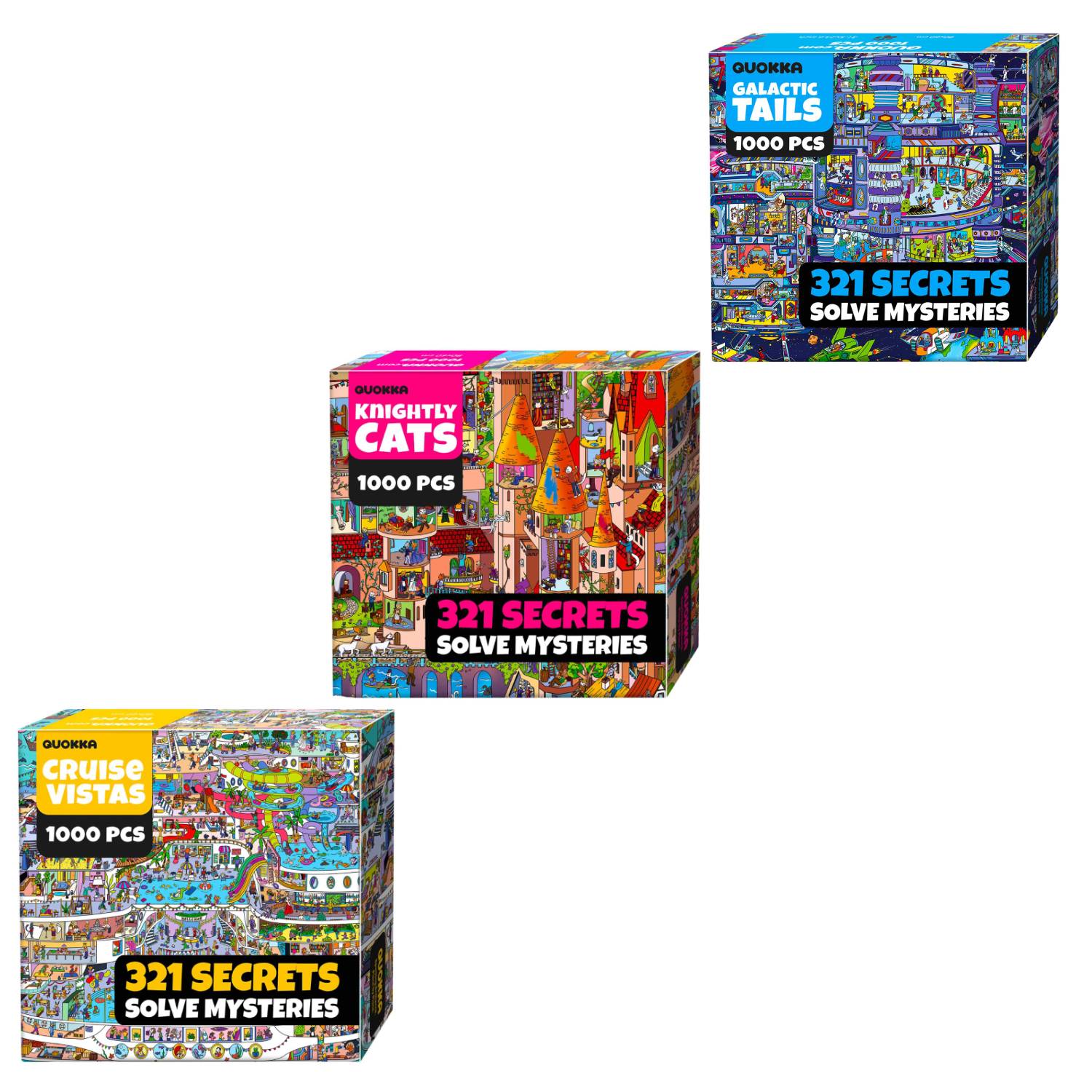 Bundle Set 3x1000 Piece Puzzle for Adults with Extra Fun Challenges