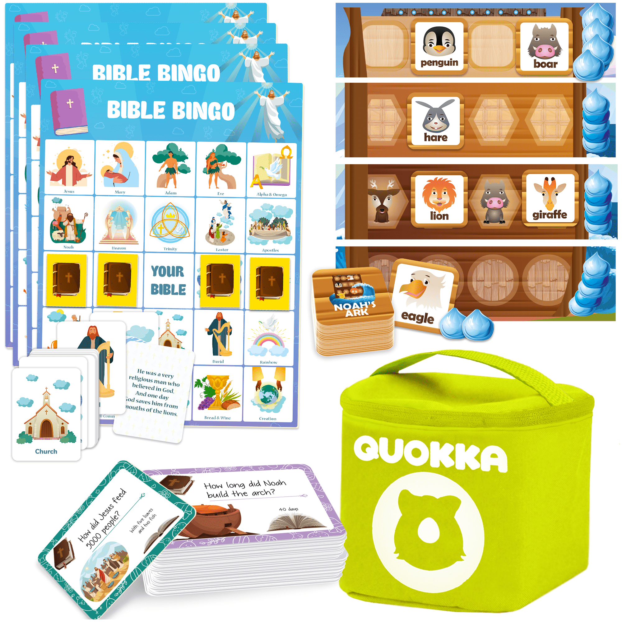 Board Bingo Game Bible Trivia for Family Noahs Ark Toy