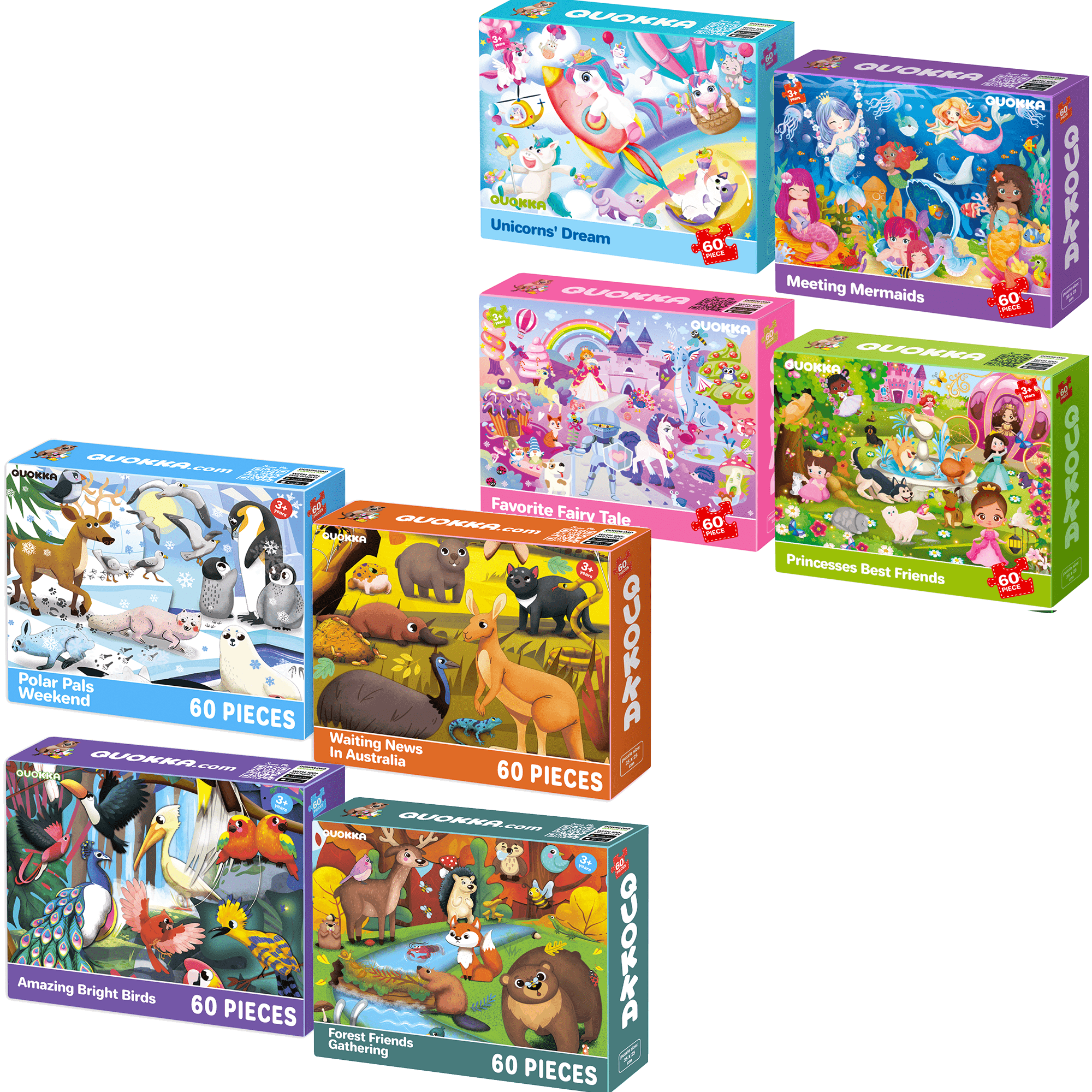 Bundle Set of 8 Puzzles for Kids | Mermaids, Birds