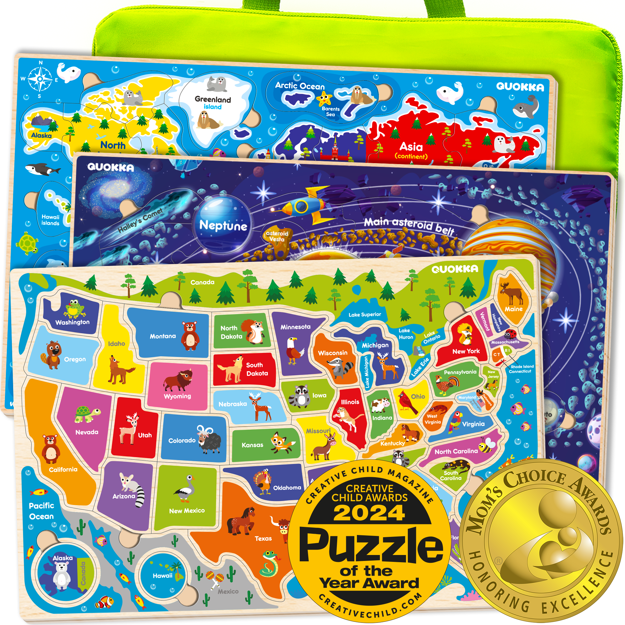 Multipack of 5 Kids Puzzles for Boys and Girls - USA & World Map | Body Parts & Human Anatomy