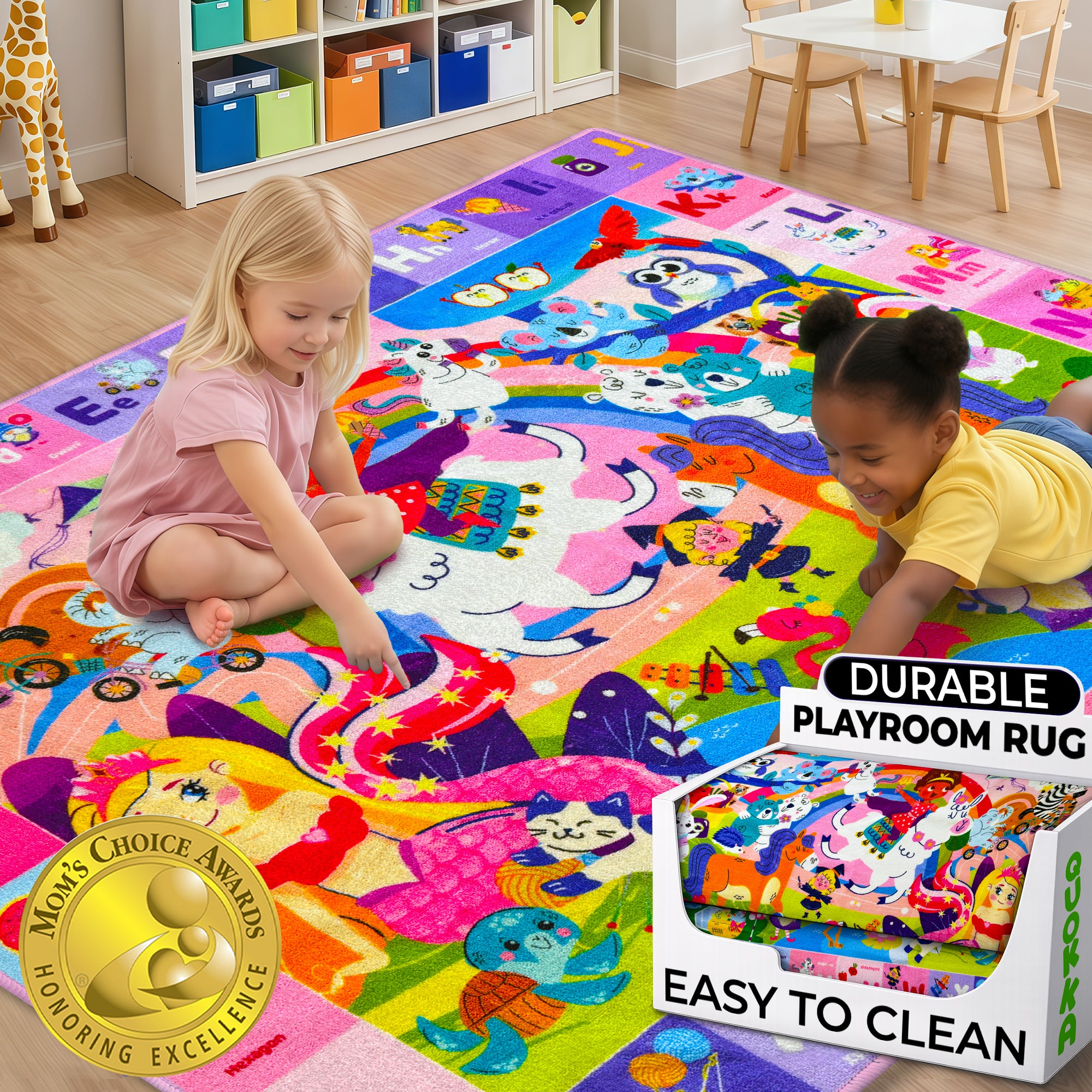 QUOKKA Small Classroom Girl Rug for Kids - 59x39 ABC Rugs for Playroom