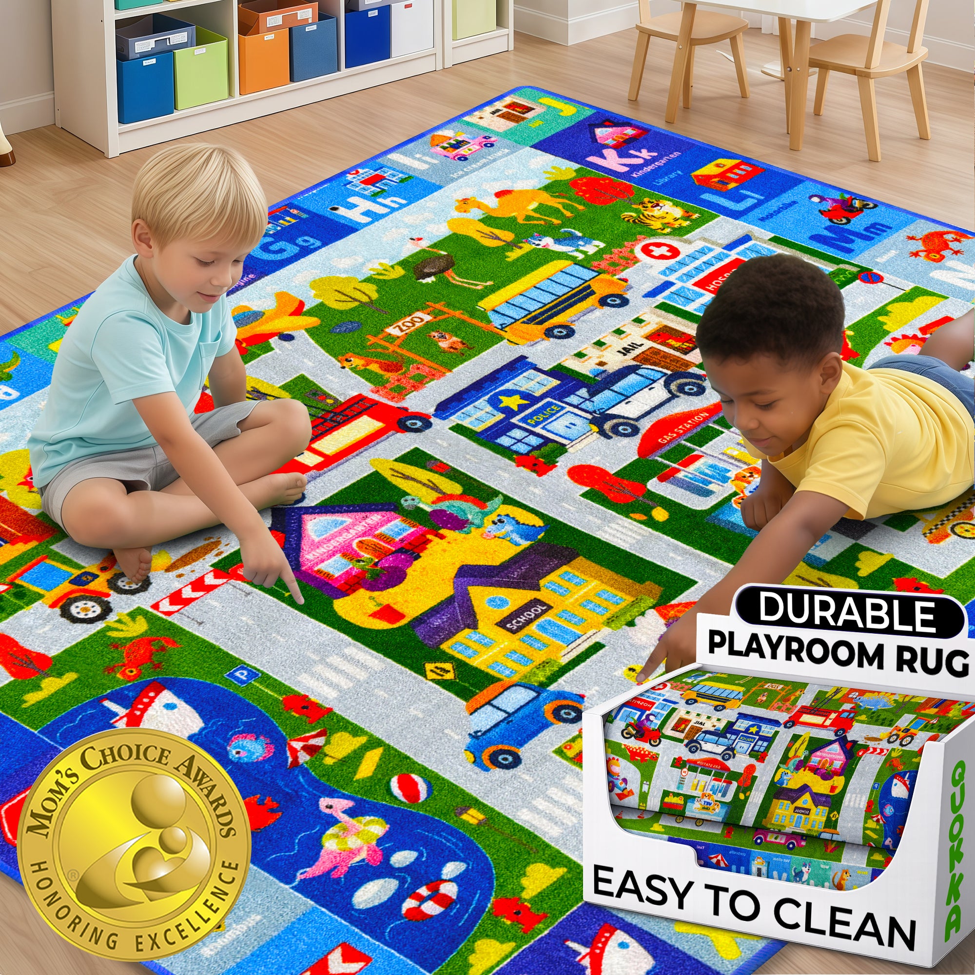 Small Classroom Boys Rug for Kids - 59x39 ABC City Rugs for Playroom