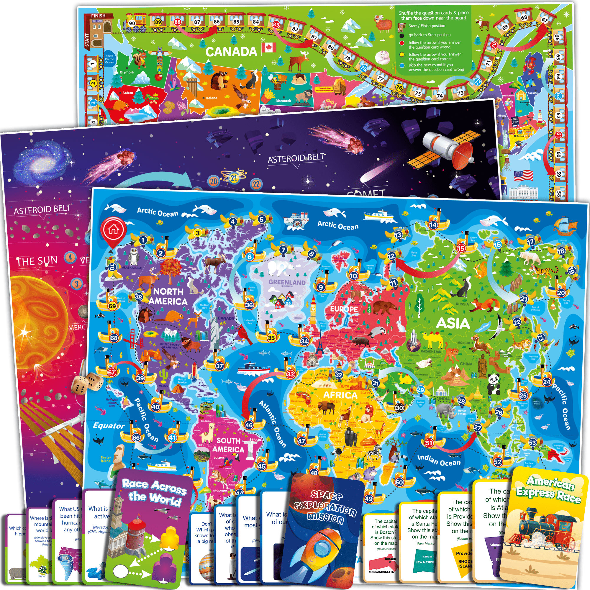 QUOKKA 3X Set Learning Board Games for Kids 6-8