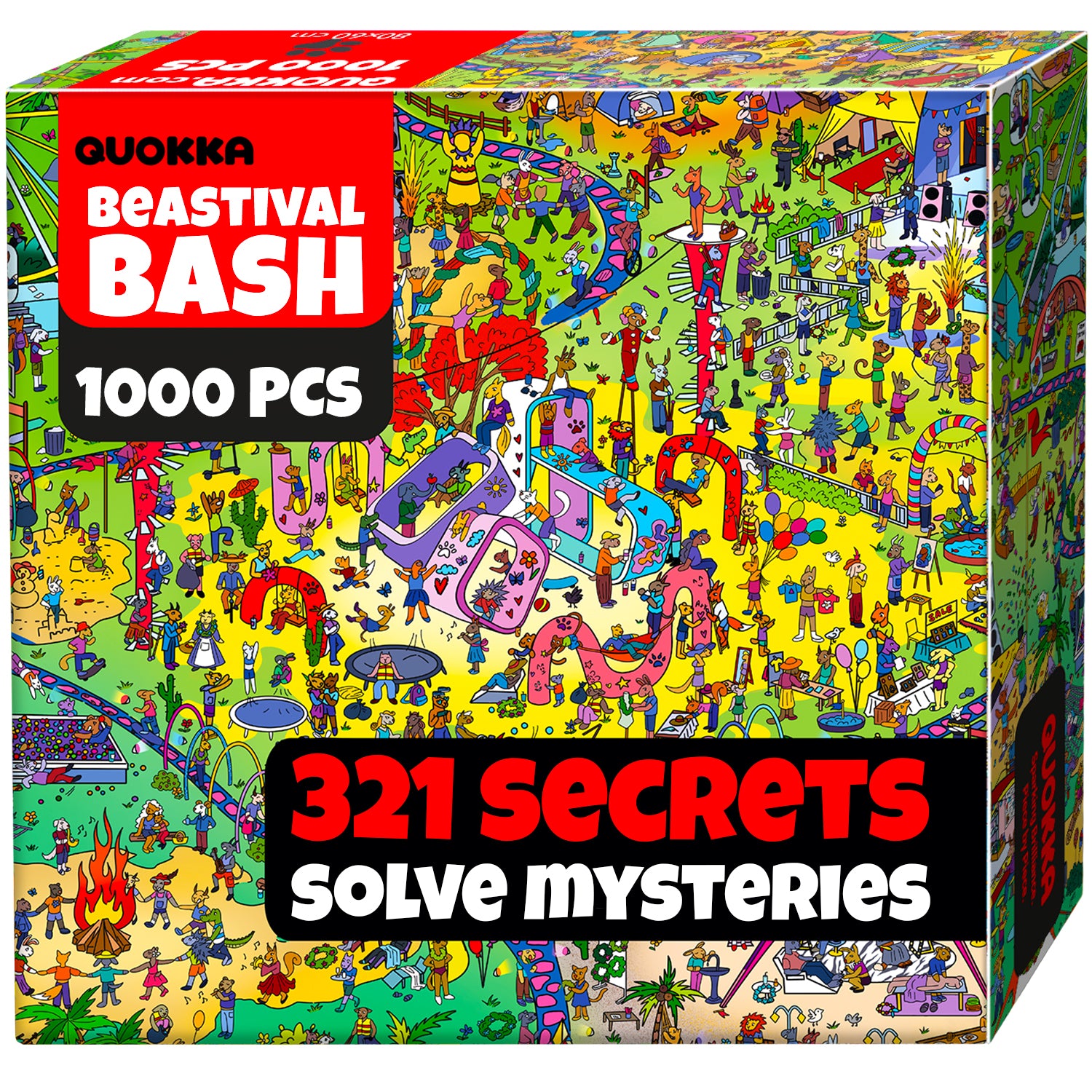 QUOKKA 1000 Piece Adult Puzzle – Animal Bash with Secrets & Audio