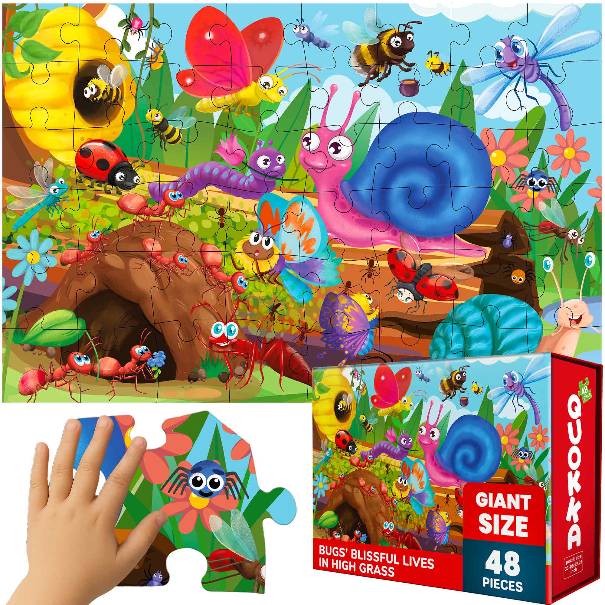 QUOKKA 2x3 FT Giant Floor Puzzles for Kids Ages 4-6 Bugs