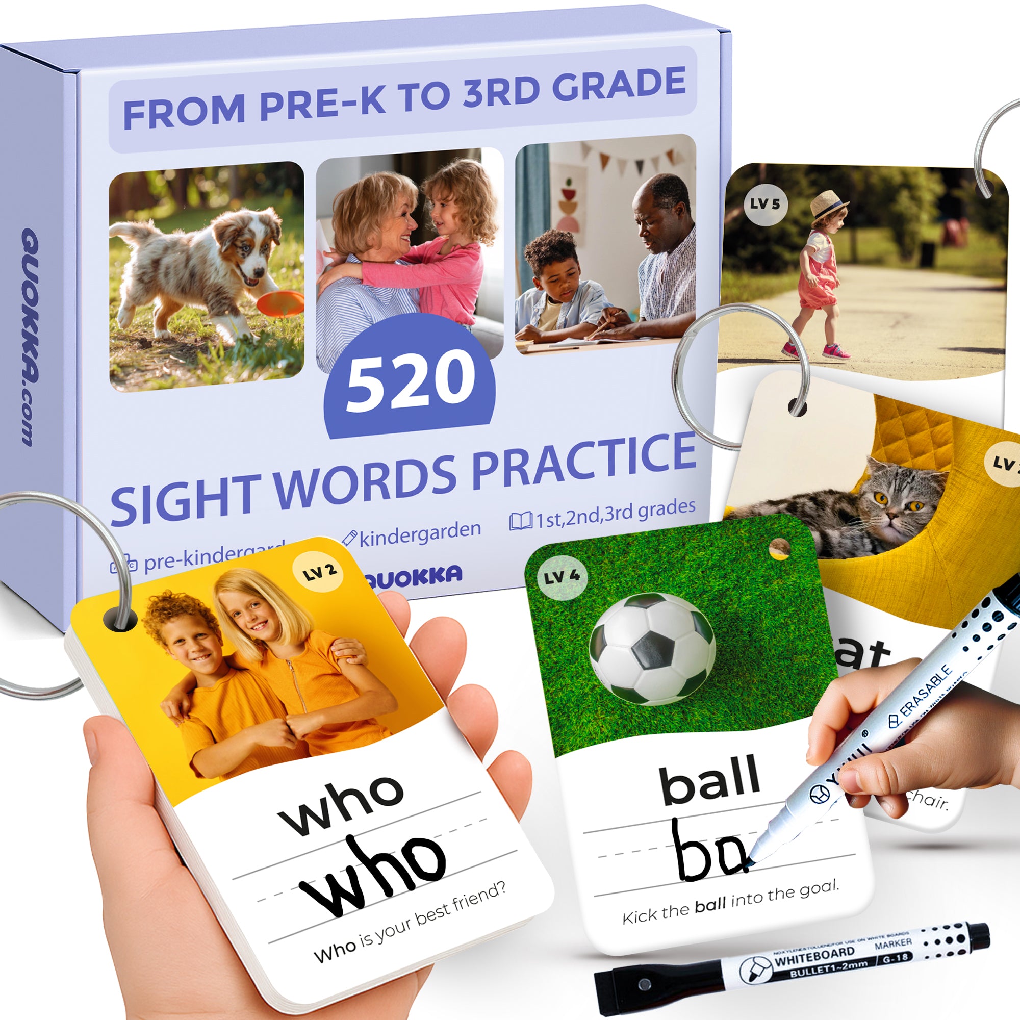 520 Sight Words Realistic Images Flash Cards for Kids | 5 Levels