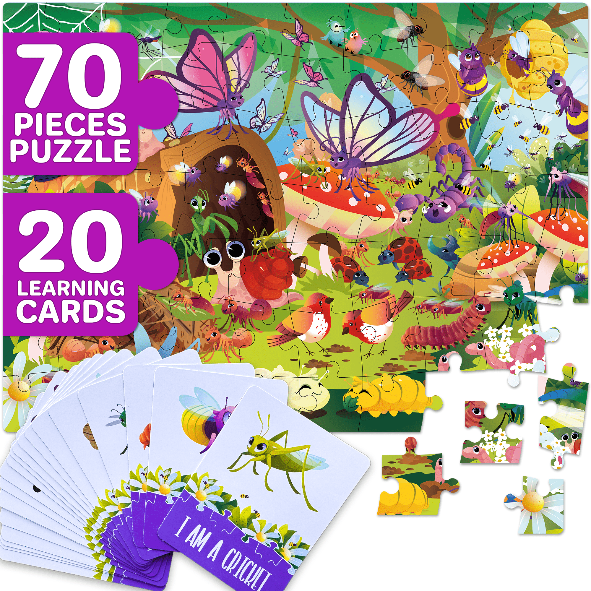 70 Pcs Search and Find Riddle Puzzles with Cards for Kids | Farm