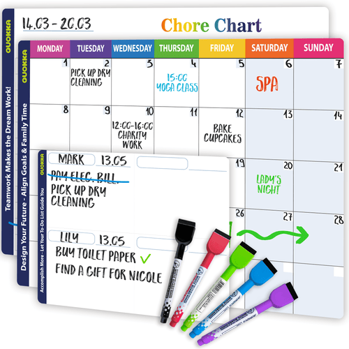 QUOKKA Magnetic Chore Chart for Adults and Multiple Kids