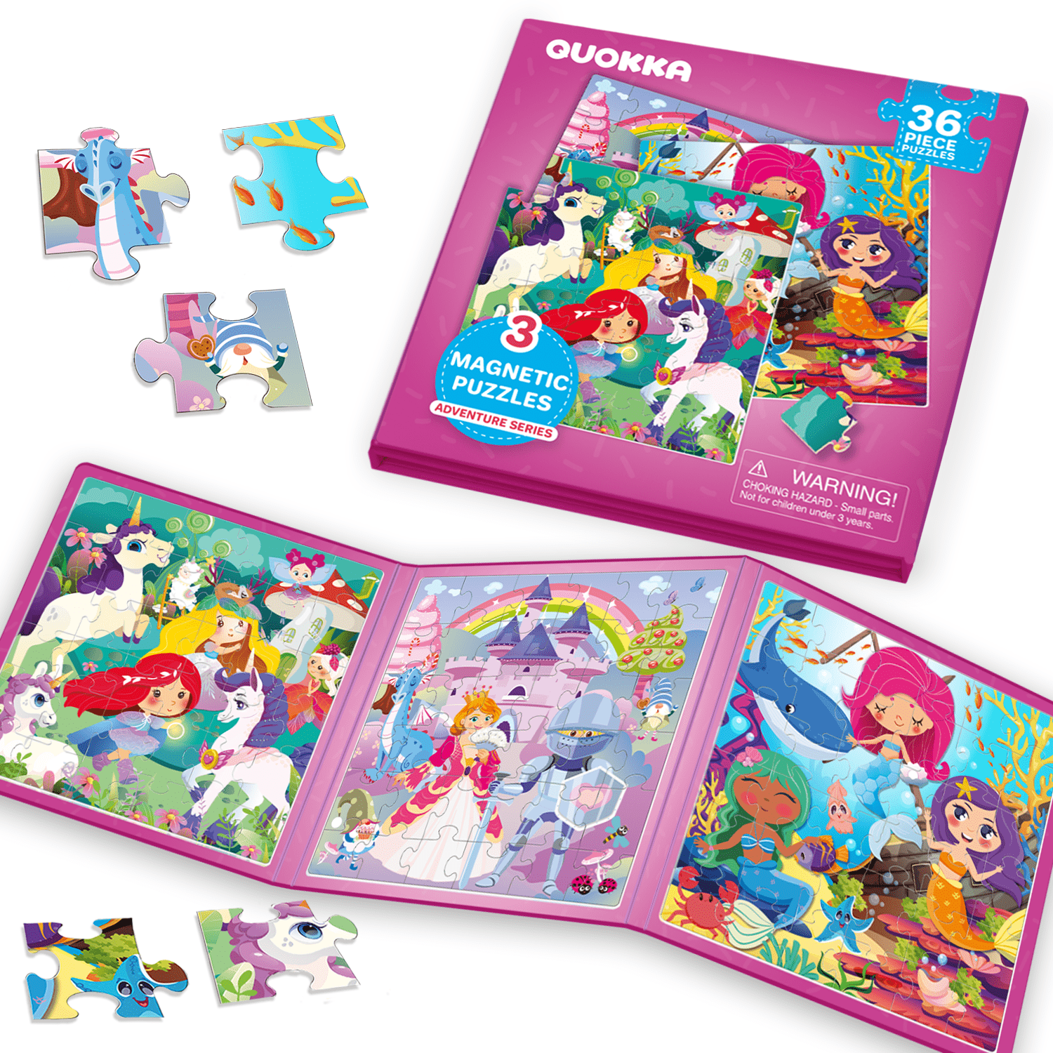 Magnetic Book 3x36 Pcs Puzzles for Kids | Princess, Unicorns & Mermaids