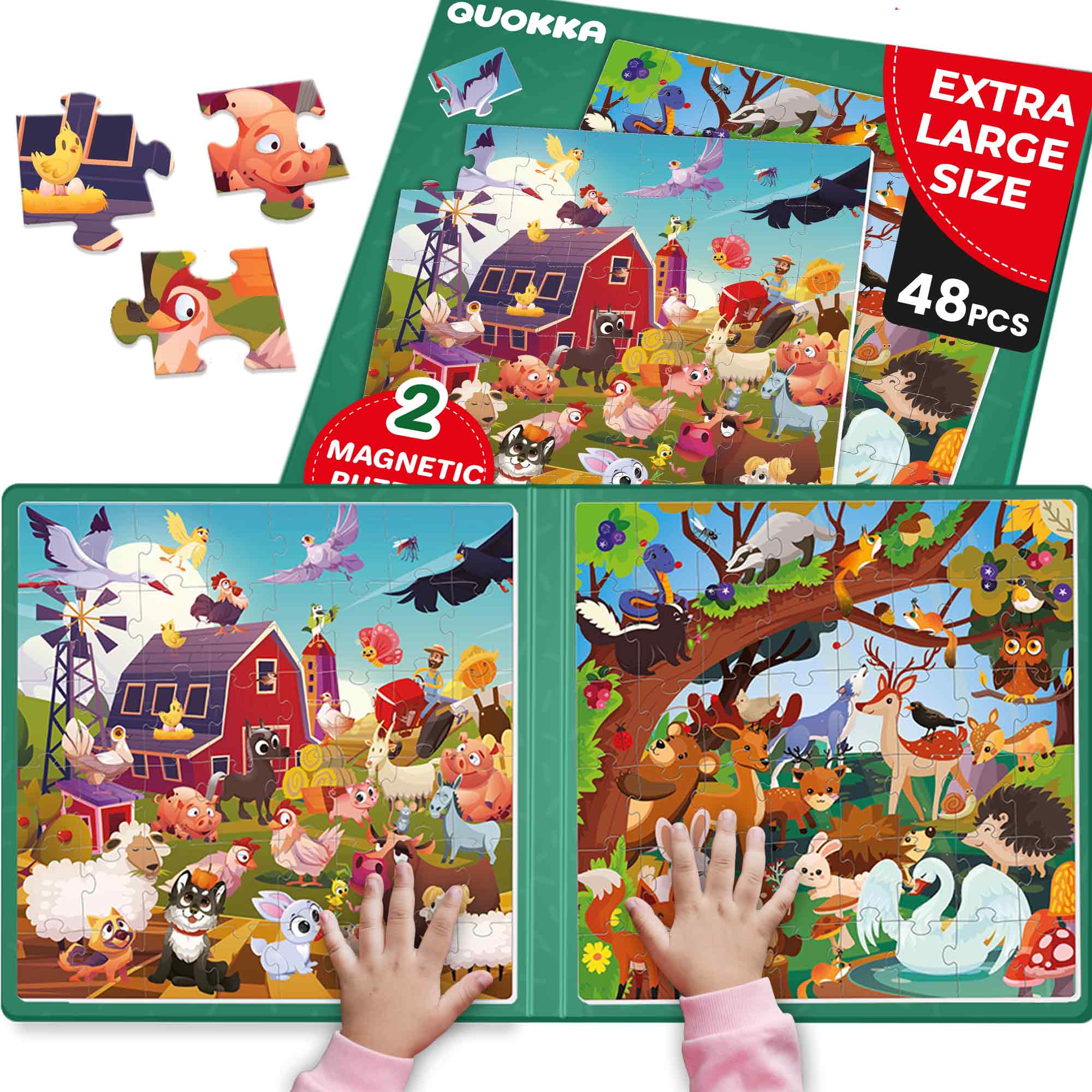 Magnetic Book 2x48 Pcs Puzzles for Kids | Farm & Forest