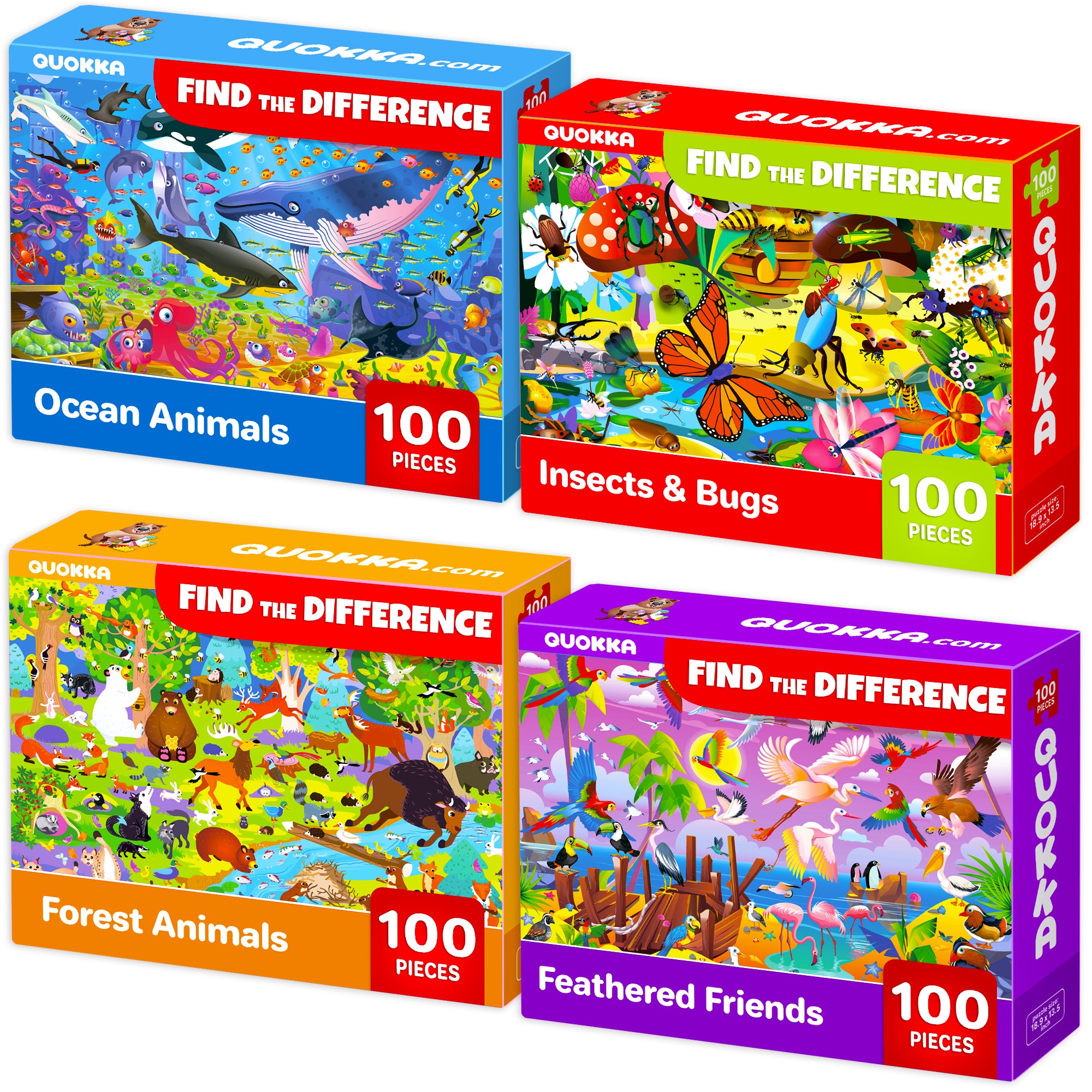 100 Pcs Search and Find Puzzles for Kids - Ocean, Insects & Forest