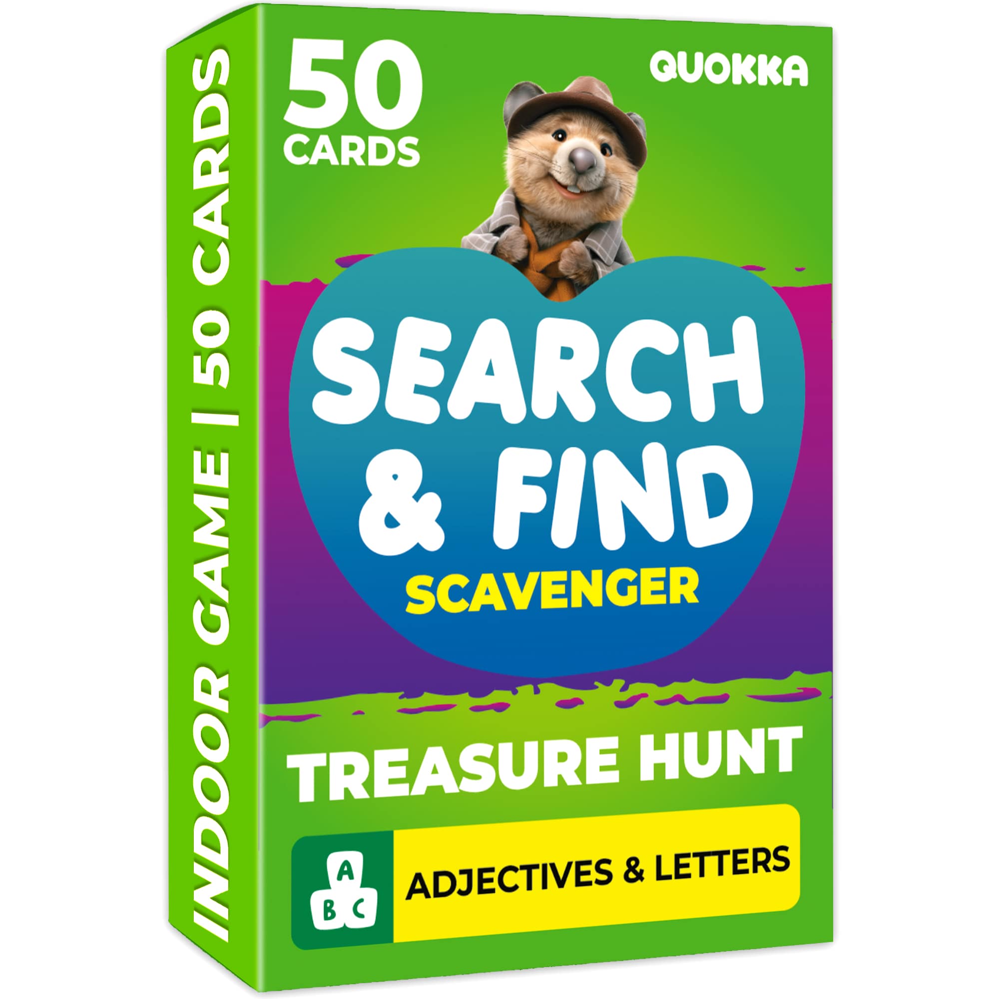 Scavenger Hunt Game  50 Cards for Kids | Adjectives & Letters