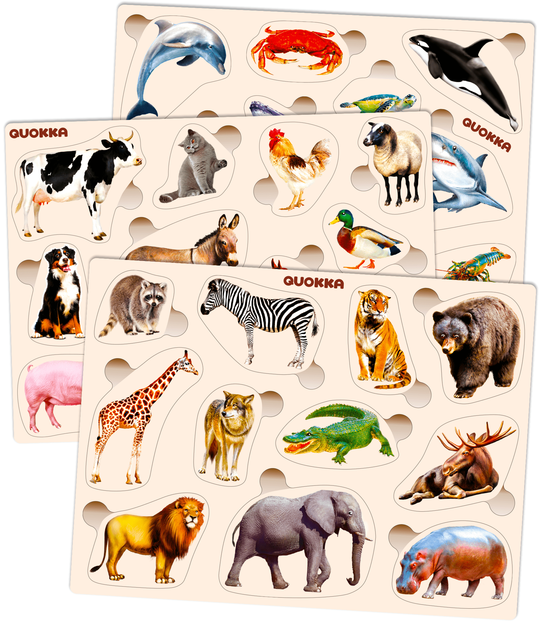 Toddler Puzzles Real Animal Wooden Set | Farm Ocean Wild Animals