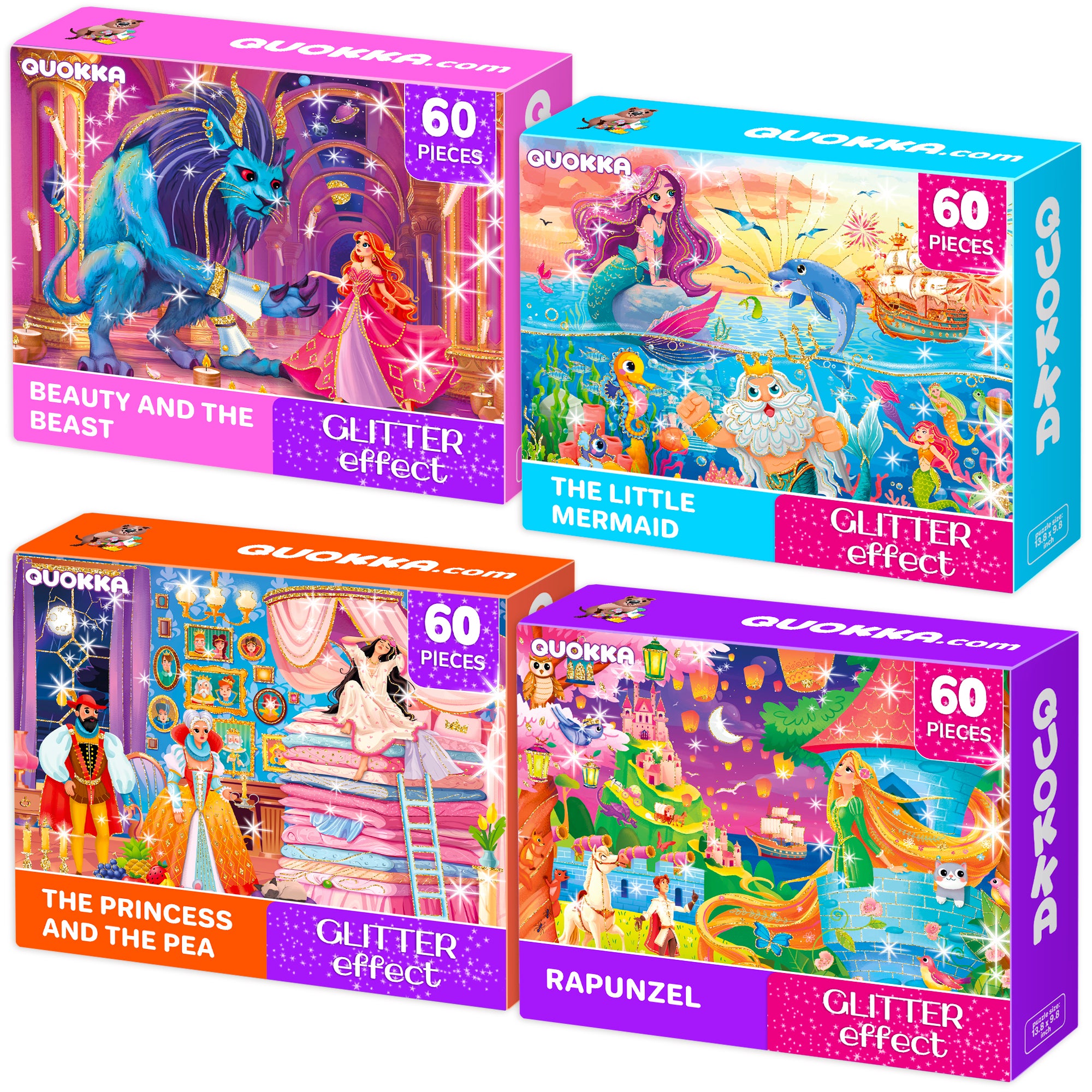 4-Pack 60 Pcs Puzzles for Kids - Fairy Tale Princess