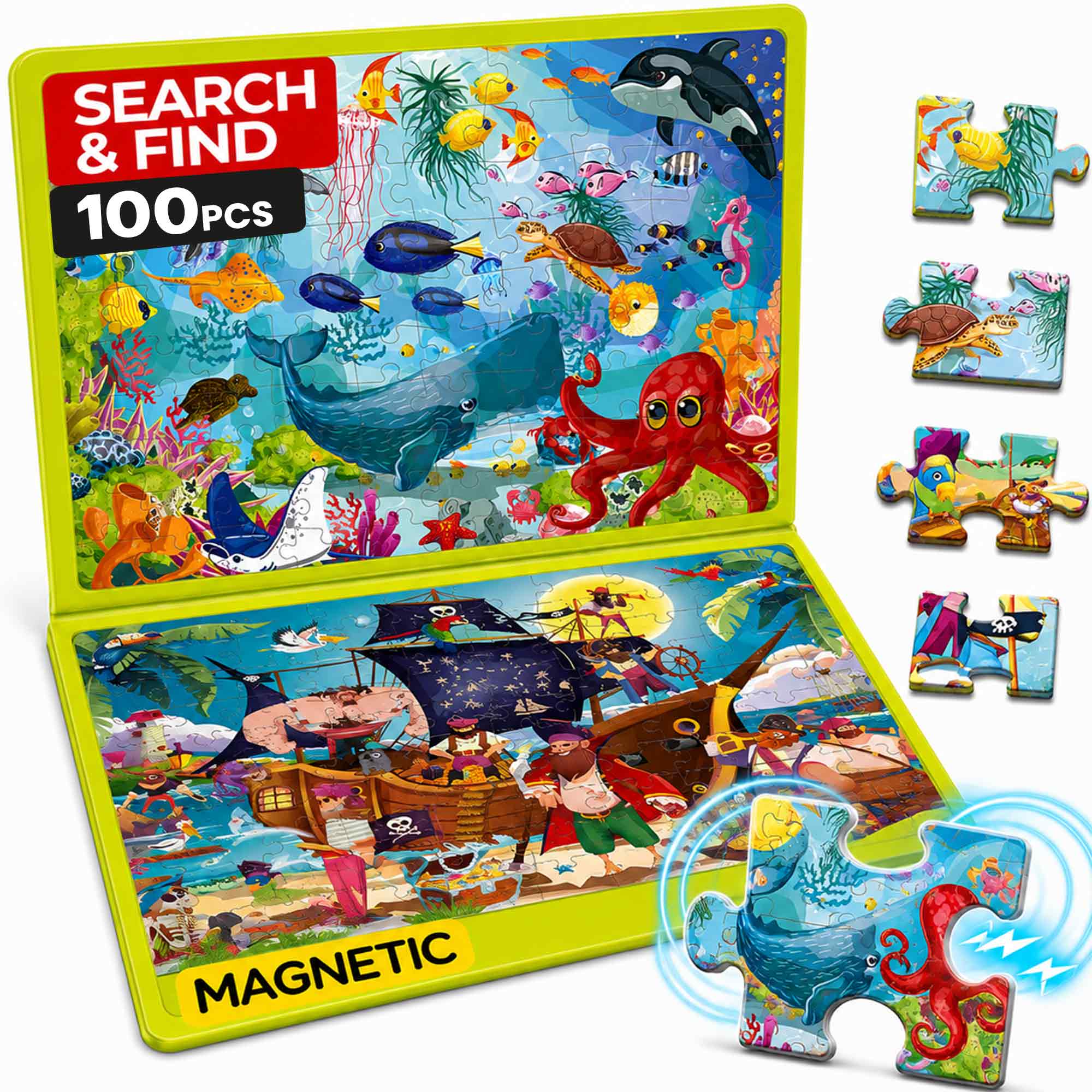 Magnetic Puzzle 2x100 Pcs Puzzles for Kids - Ocean & Pirates
