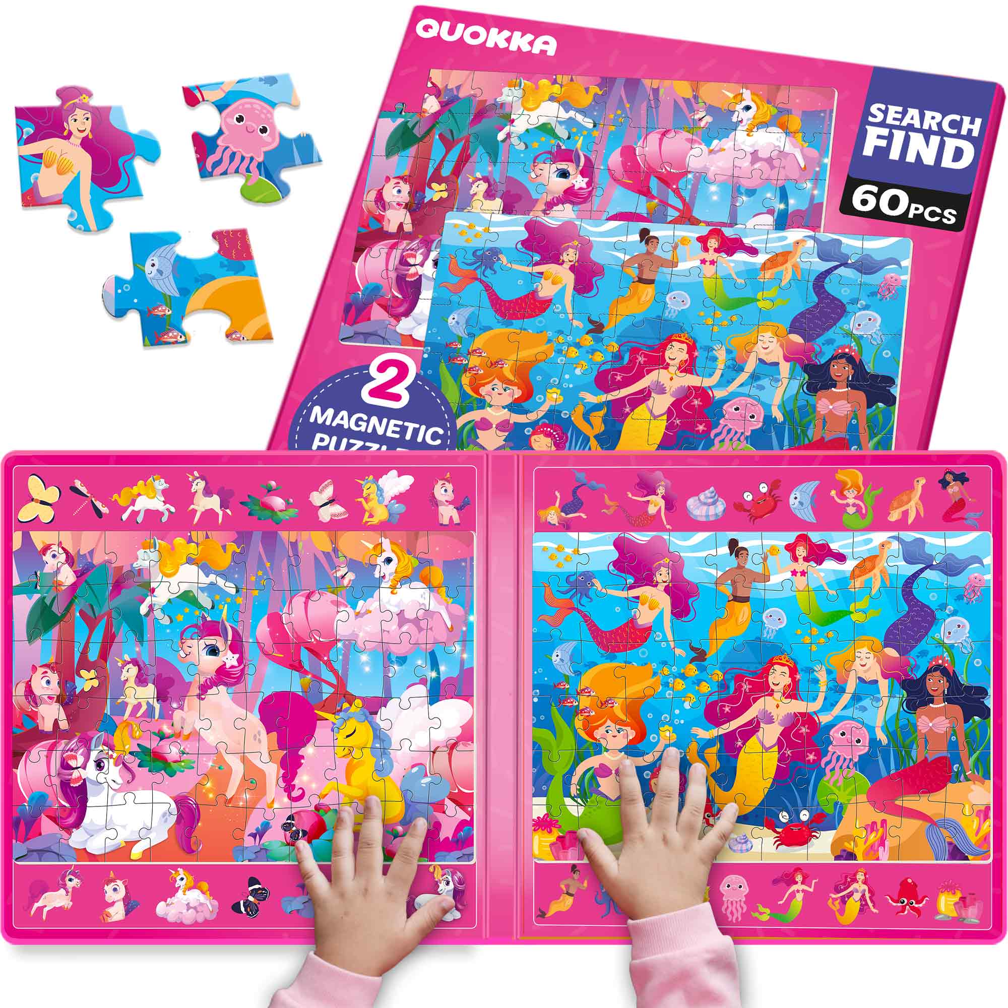 Magnetic Puzzle 2x60 Pcs Puzzles for Kids - Mermaids & Unicorns