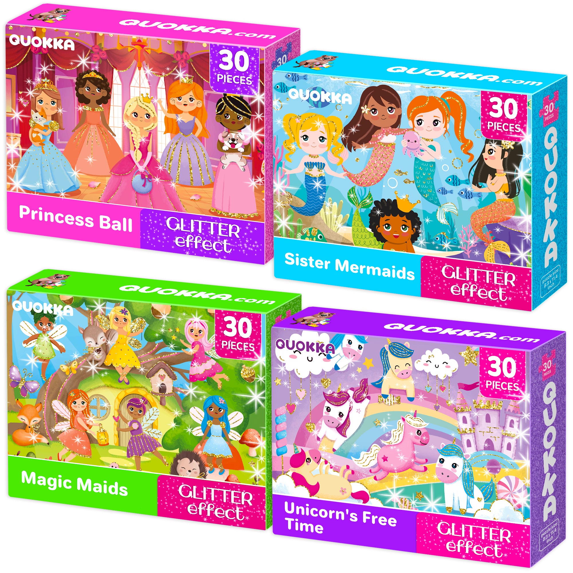 4x30 Pcs Puzzles with Glitter Effect for Kids - Meadow Girls