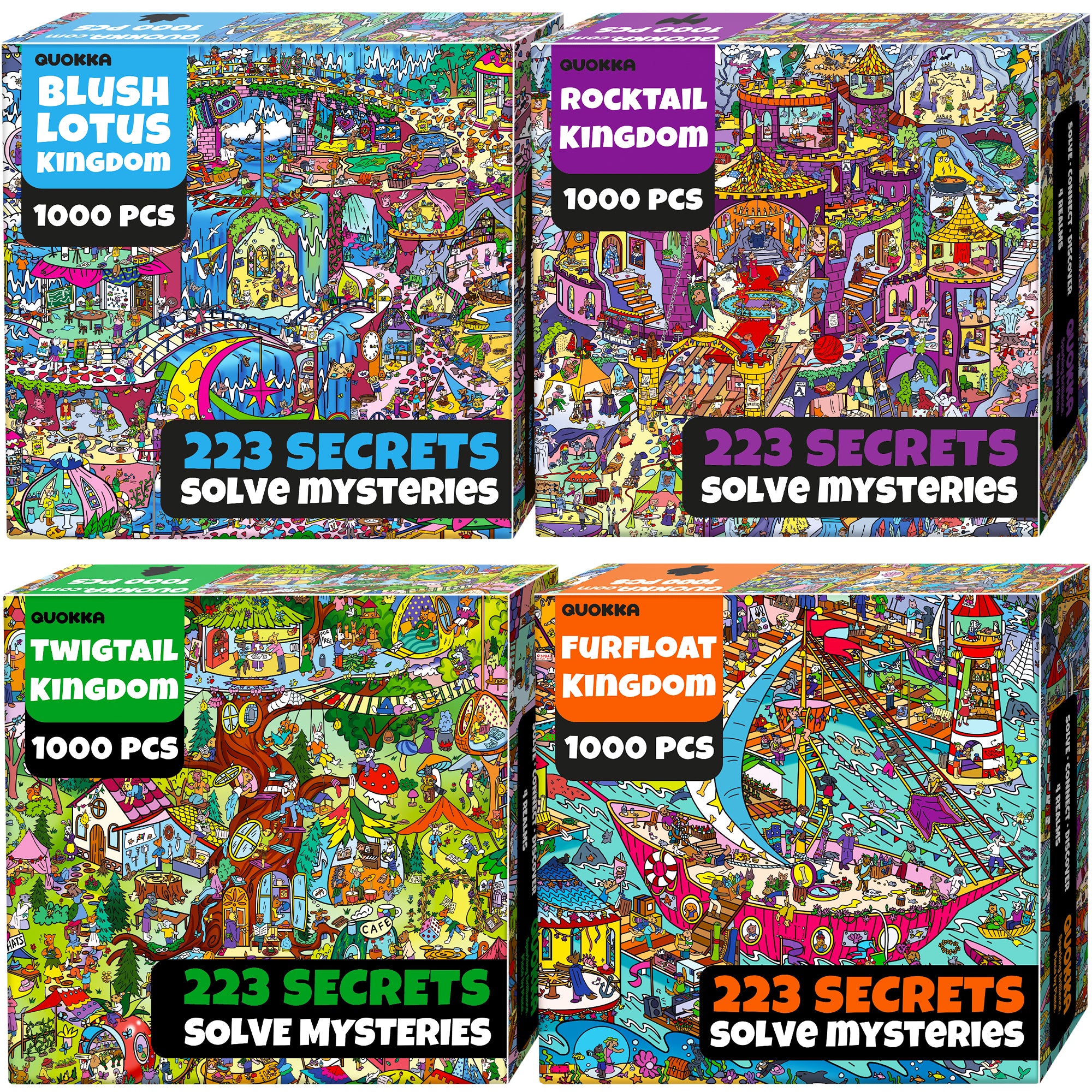 QUOKKA 4-Pack Puzzle with Hidden Secrets & Audio Story Four Kingdoms