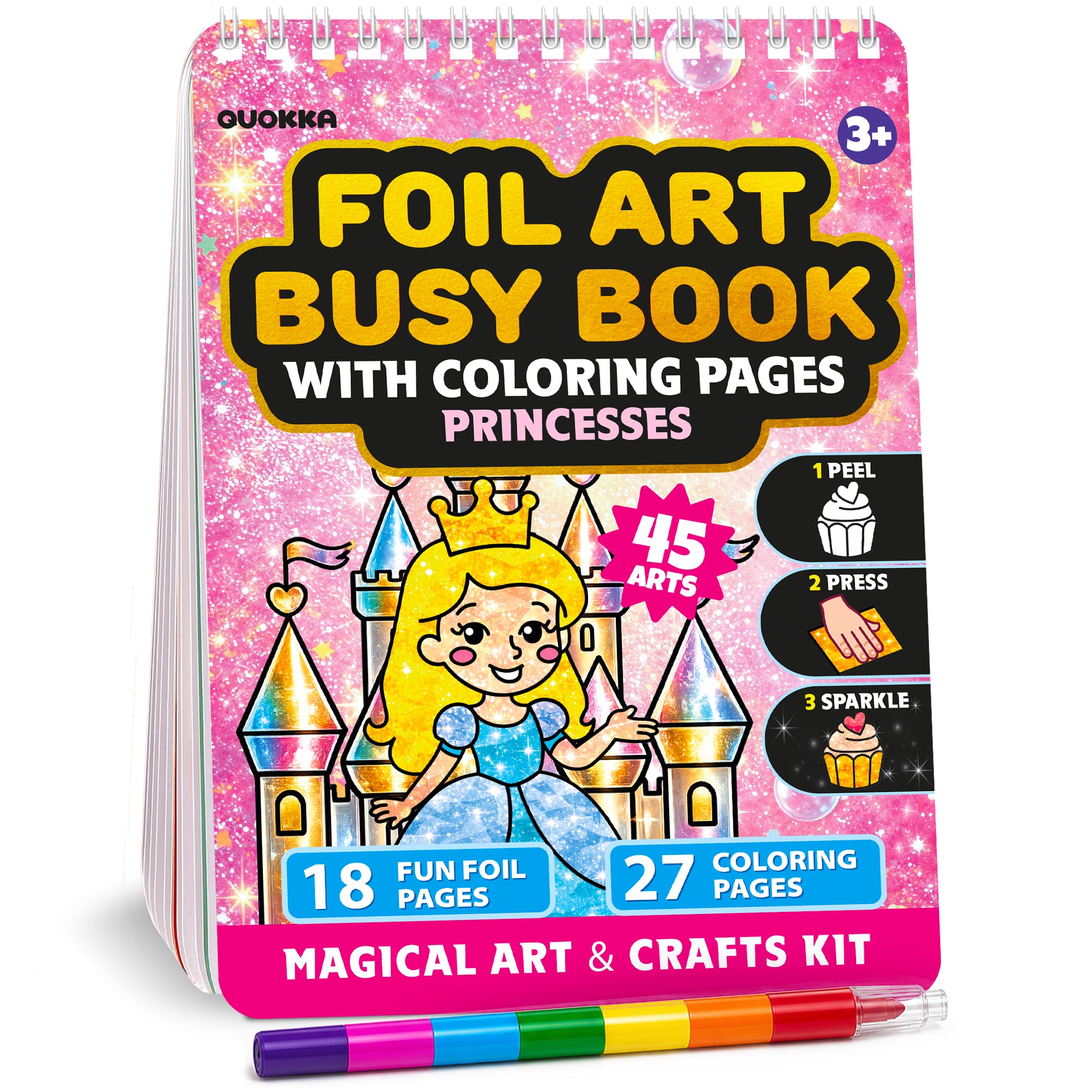 Foil Art Crafts Activity Book with Coloring Pages for Kids Princesses