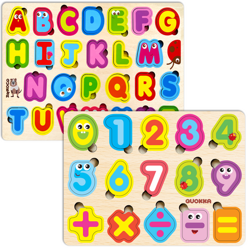 QUOKKA Wooden Puzzles for Toddlers Alphabet & Numbers