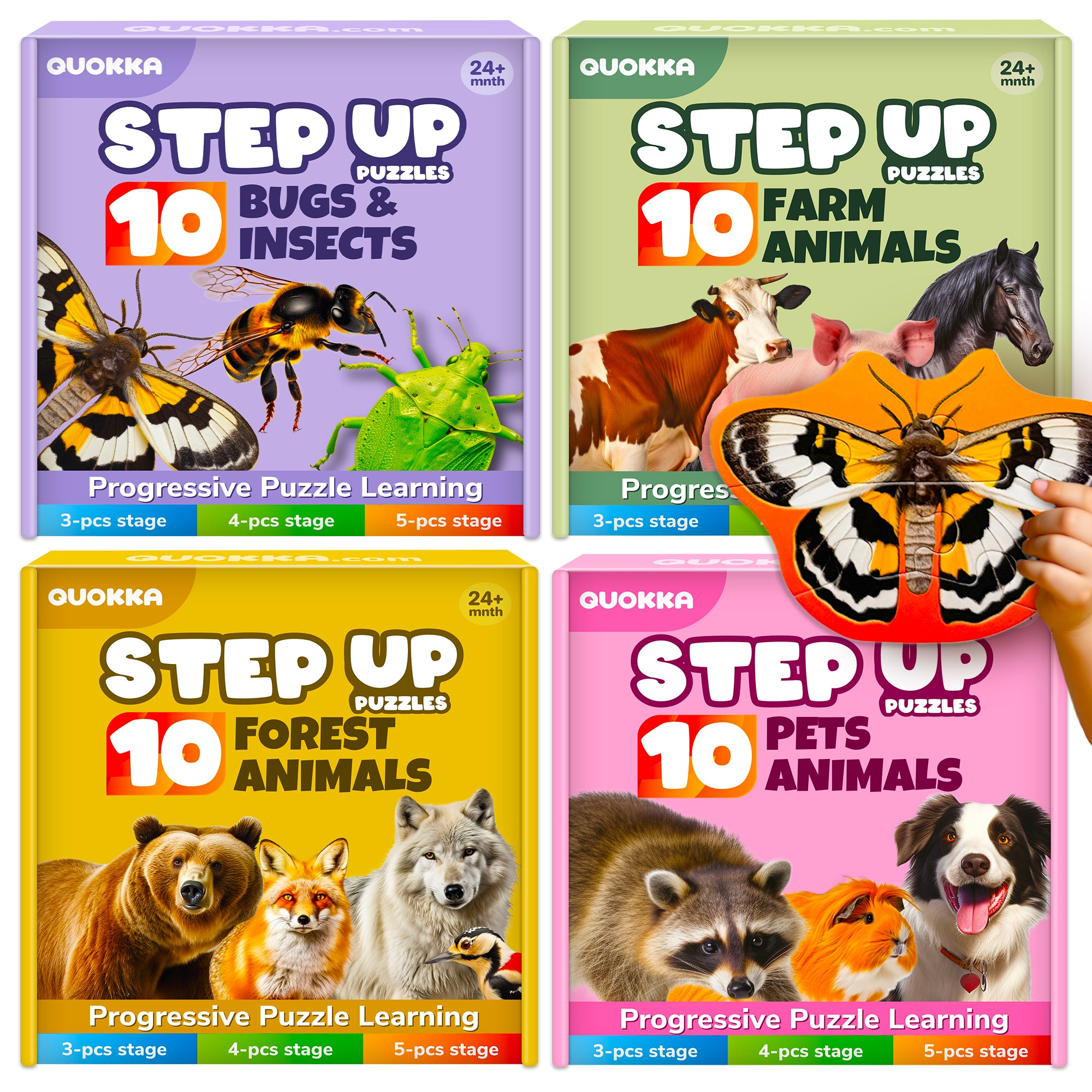 Step Up Puzzles 4 Set – 40 Animal Puzzles for Toddlers 2-4