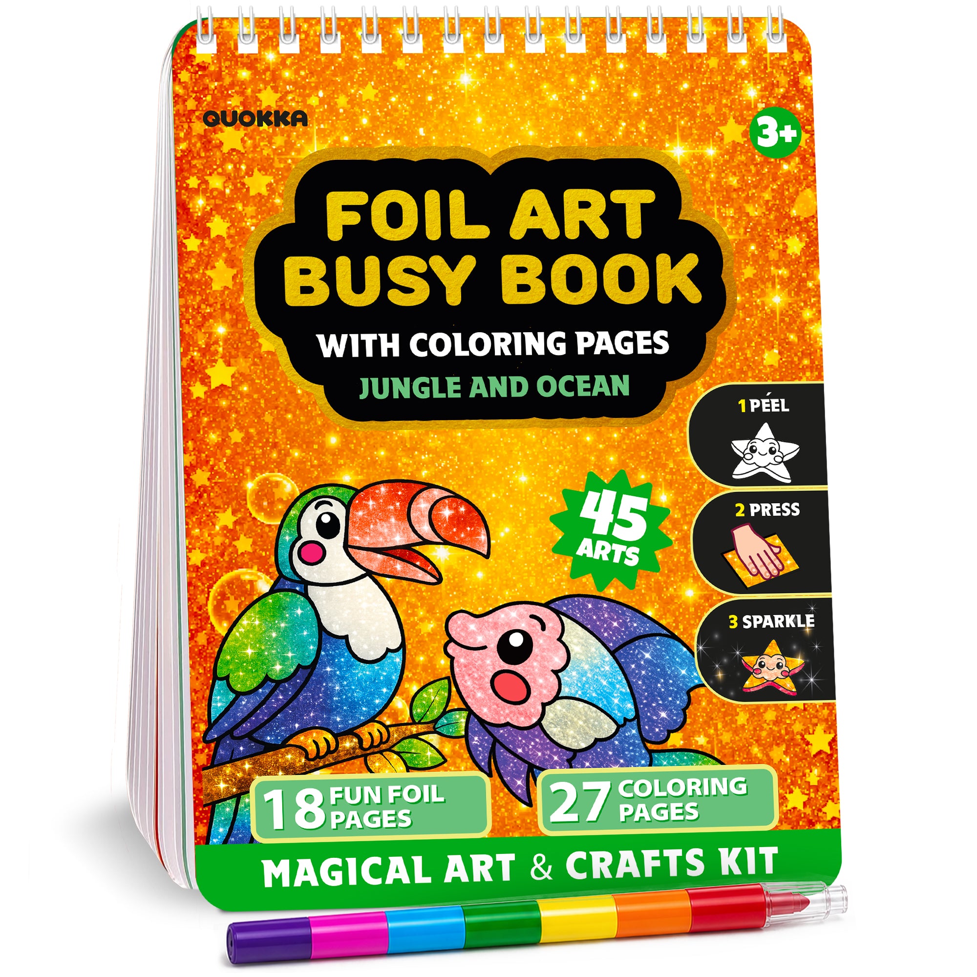 Foil Art Crafts Activity Book with Coloring Pages for Kids Jungle & Ocean