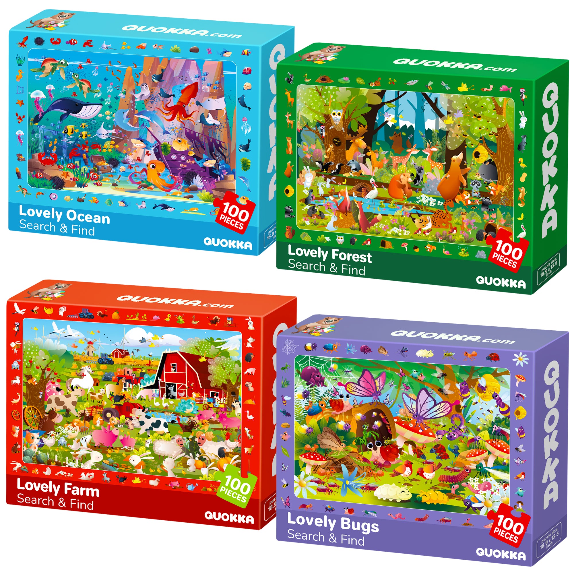 100 Piece Search & Find Puzzles for Kids with Animals, Bugs