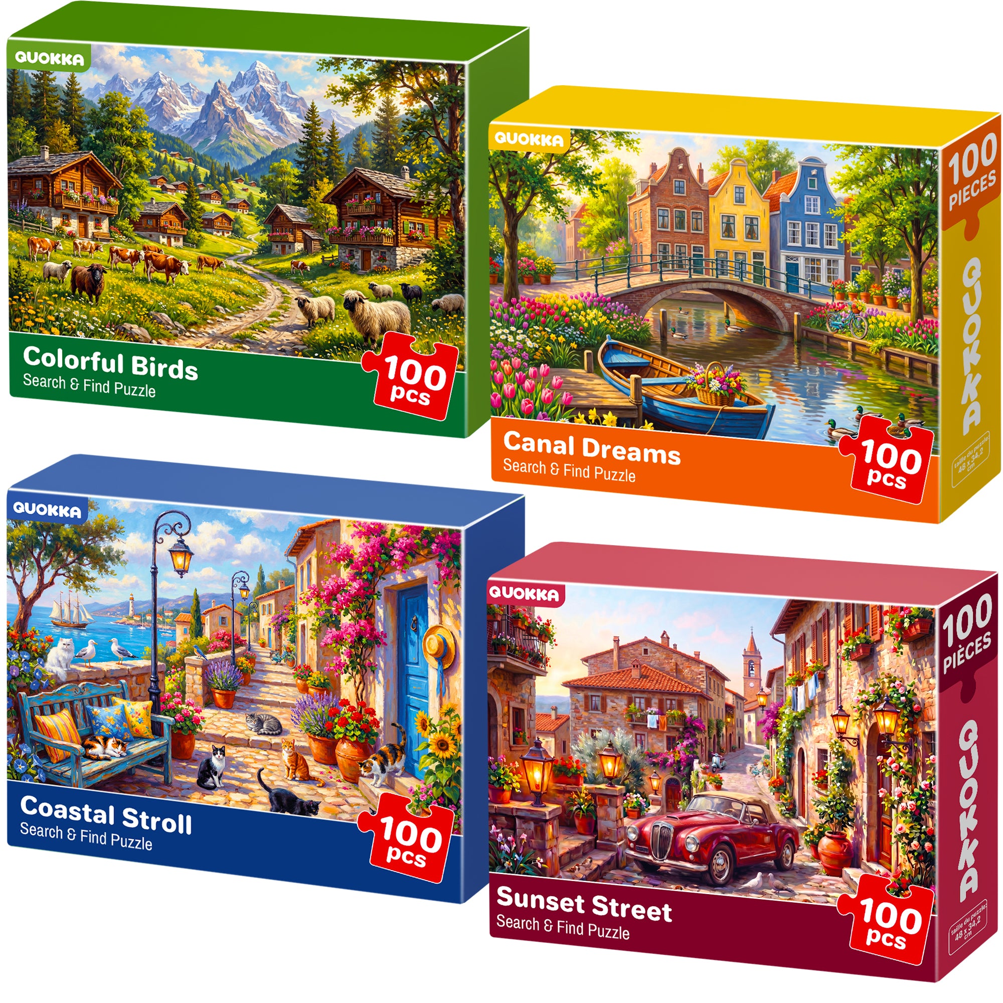 100 Pcs Search & Find Dementia Puzzles for Elderly - European Towns