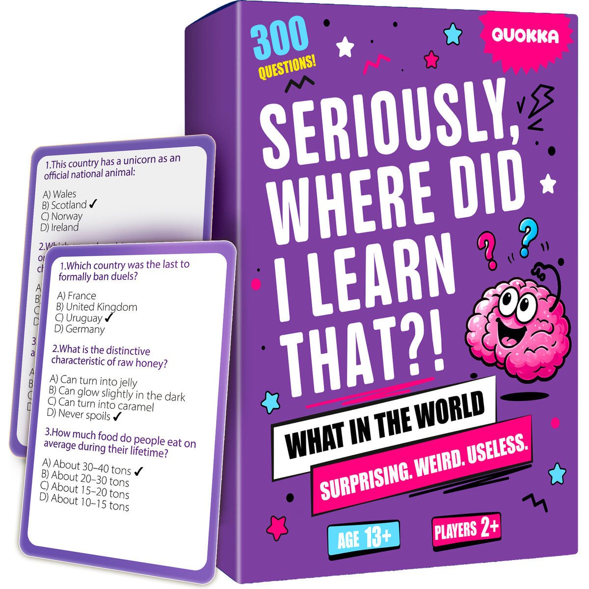 Trivia Card Games for Adults & Teens - 300 Questions on World Facts