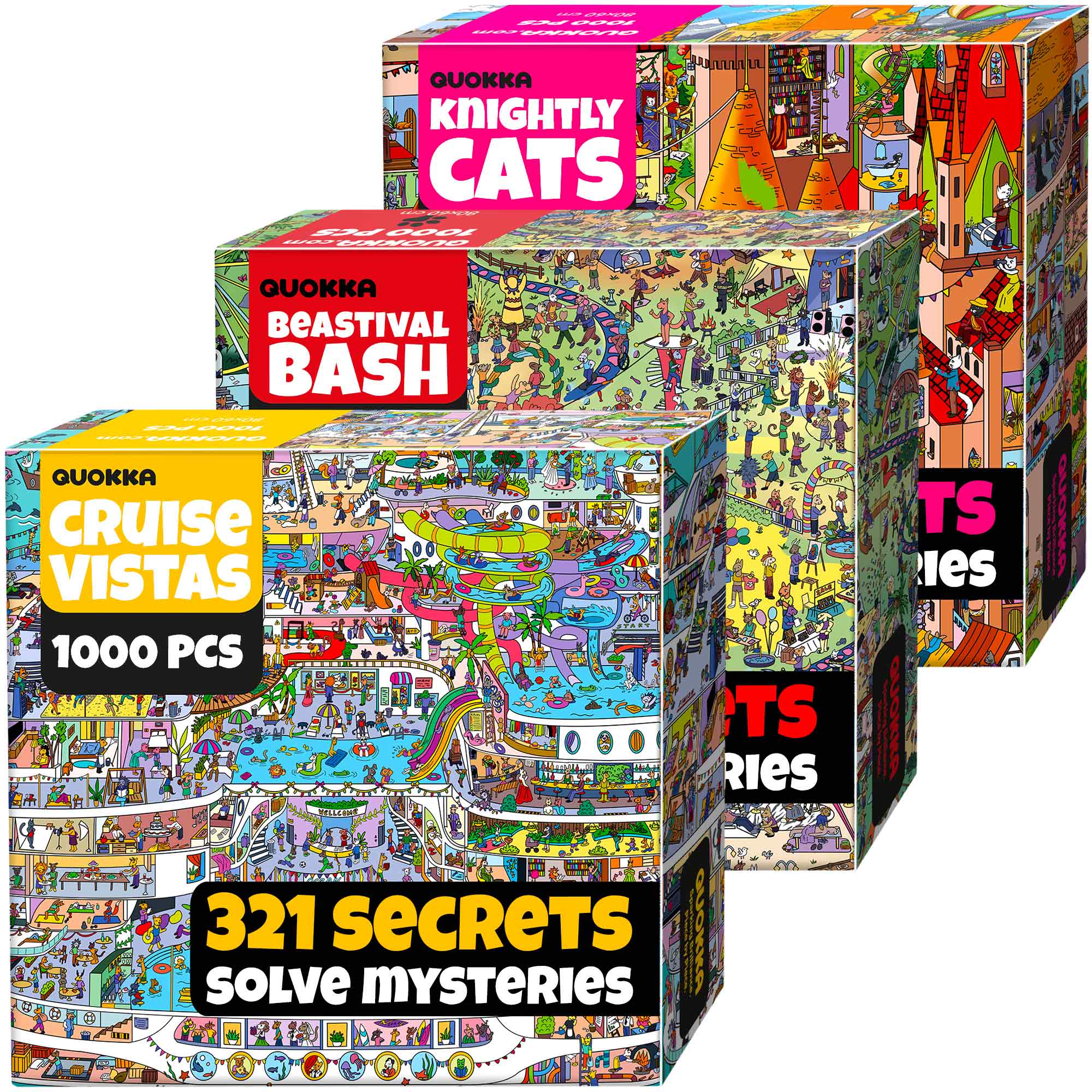 QUOKKA Bundle Set 3x1000 Piece Puzzle for Adults with Fun Challenges