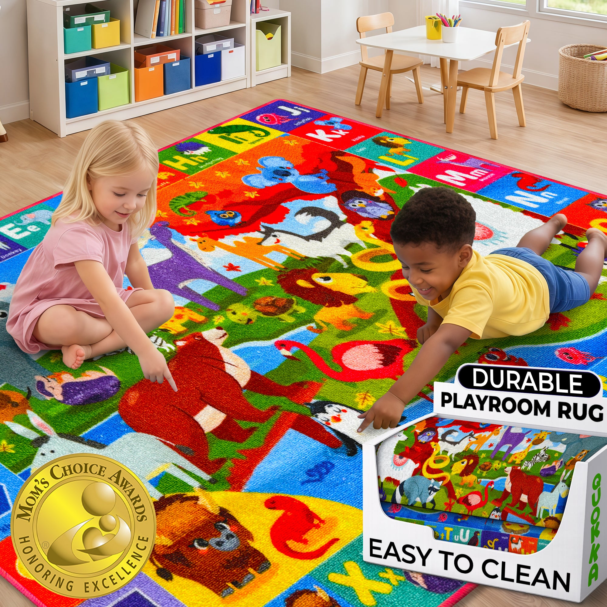 Classroom Rug for Kids  79x60 ABC Rugs  Animals
