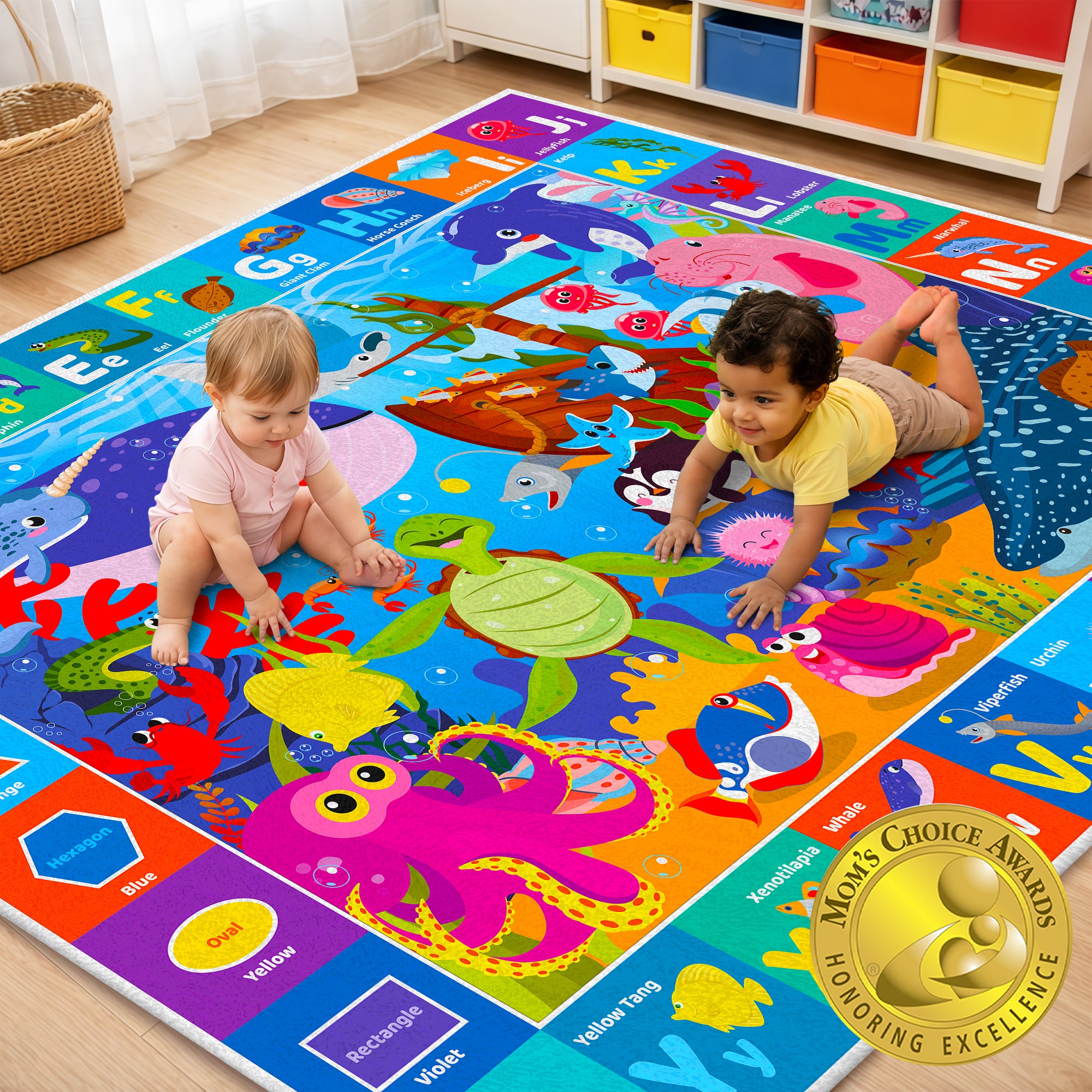 Large Baby Play Mat for Floor | Ocean ABC Rug for Kids