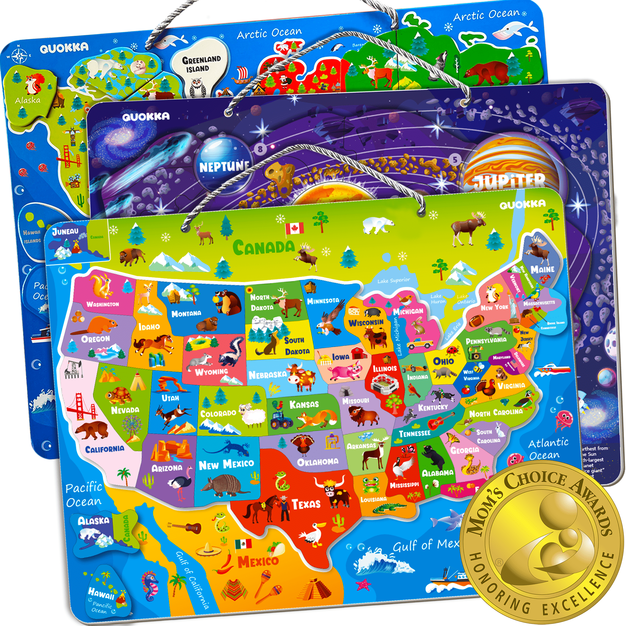 Magnetic Puzzles for Kids World Map, USA, Space