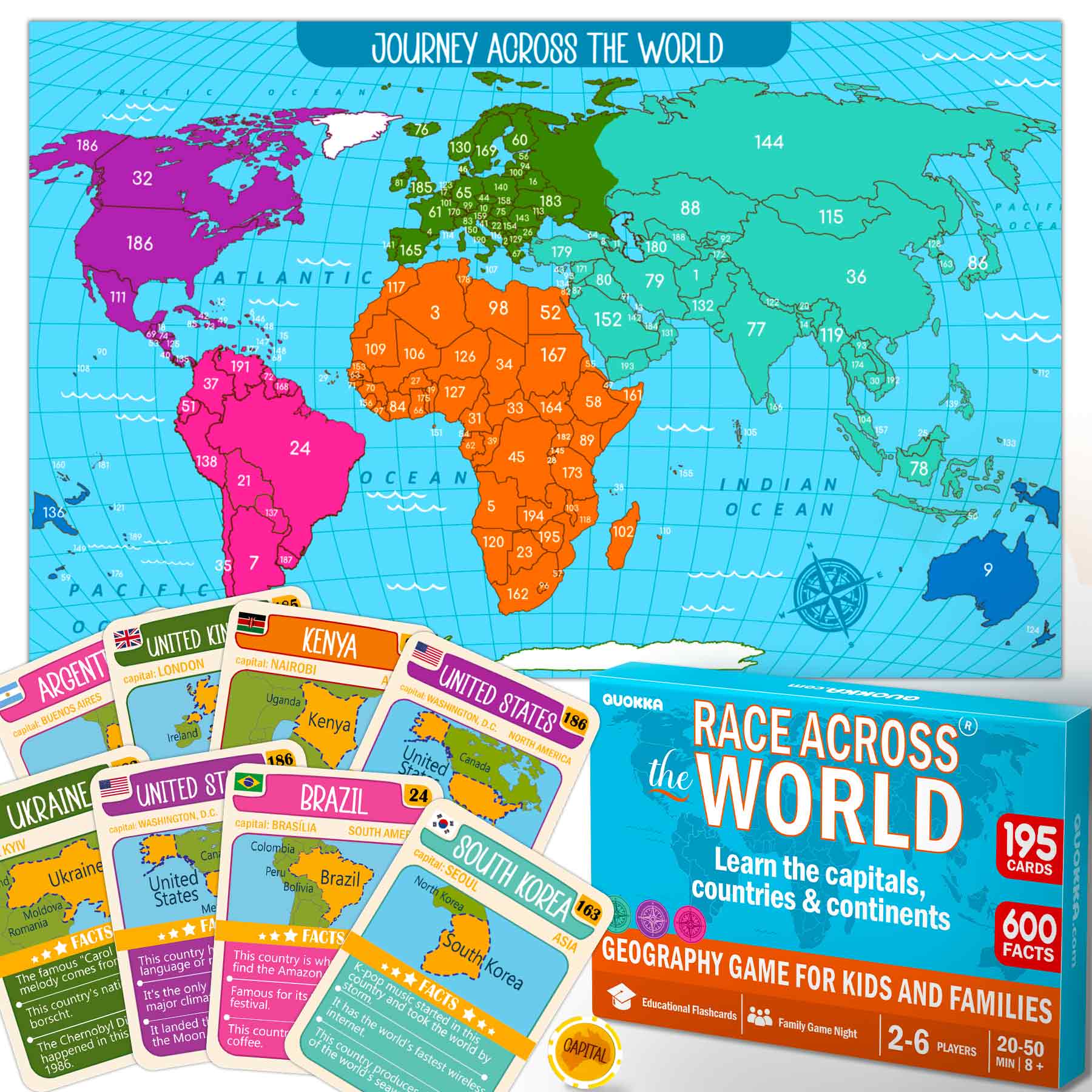 Board Game - World Map Geography for Kids and Families