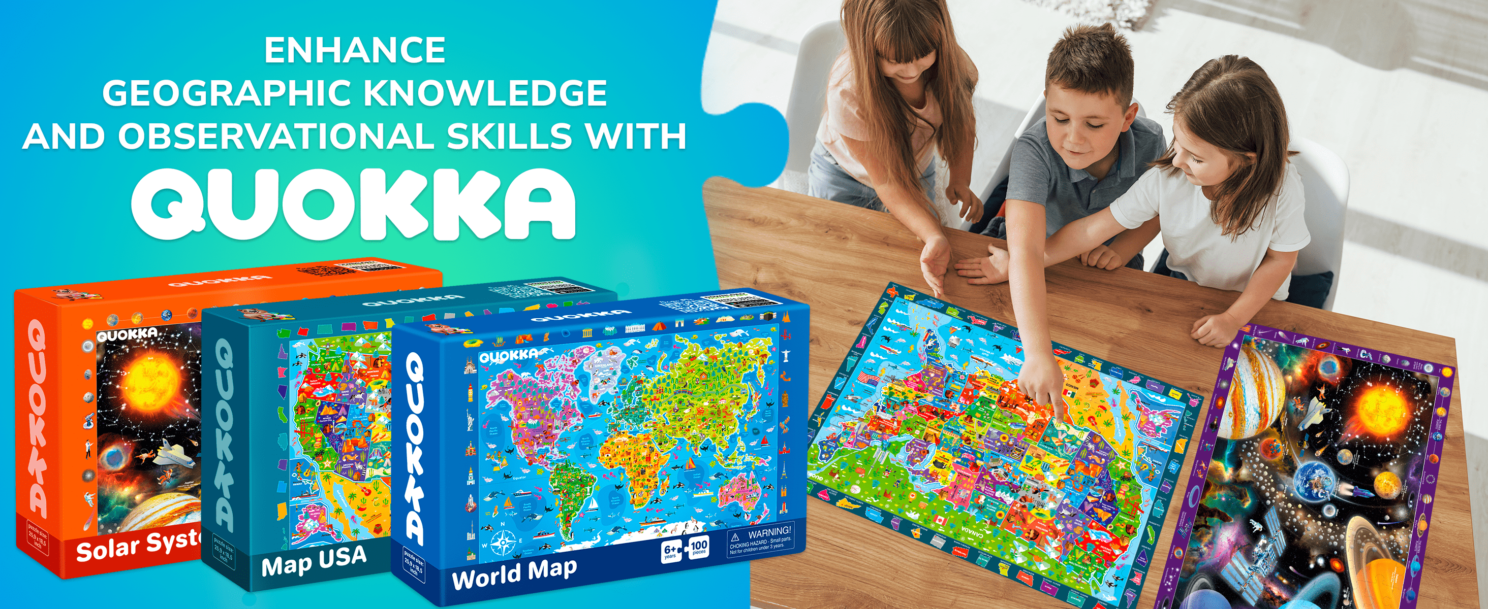 3 Set Kids Puzzles Map & Space