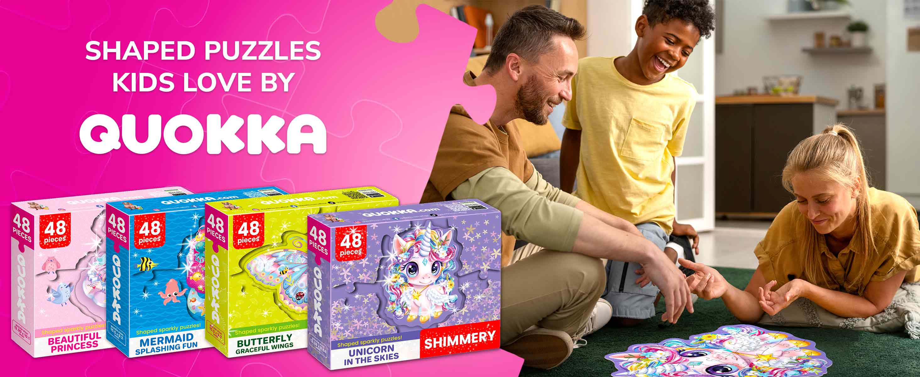 QUOKKA Glitter Puzzles for Girls – Unicorn, Mermaid & Butterfly