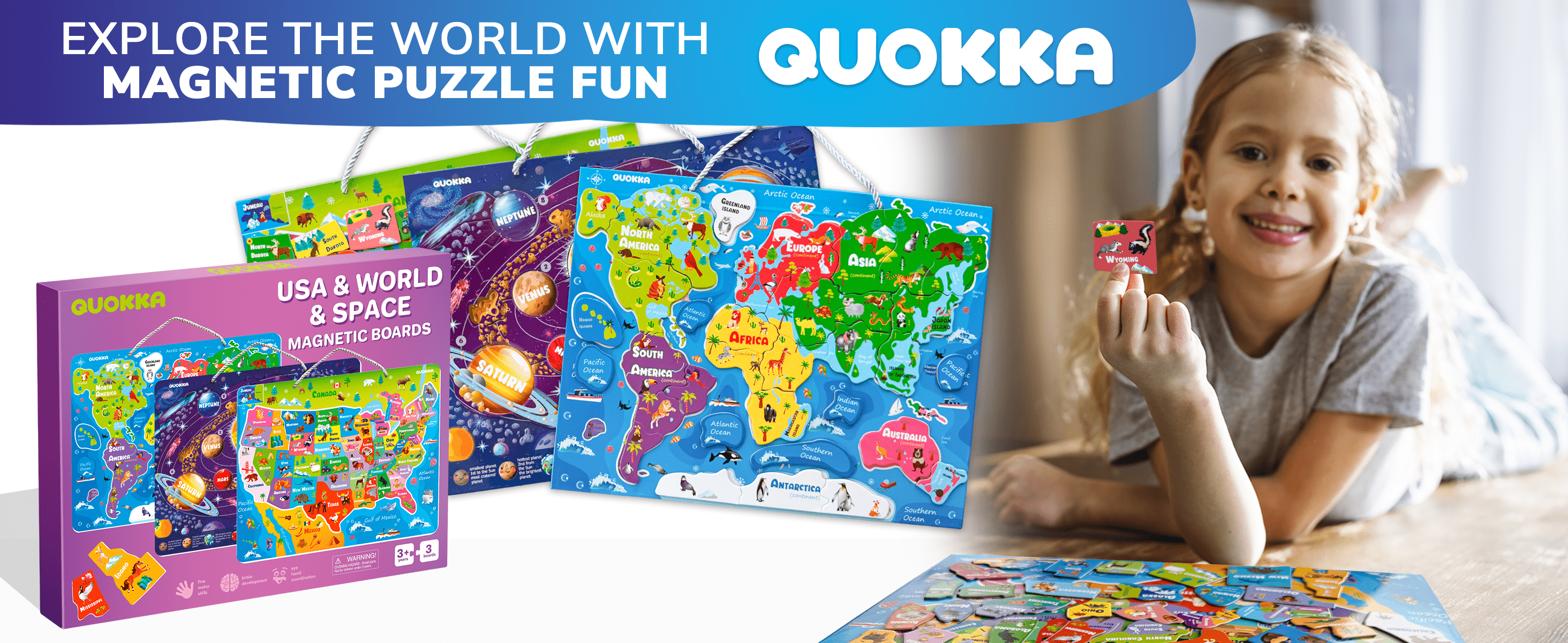 Magnetic Toddler Puzzles Space, USA and World Map