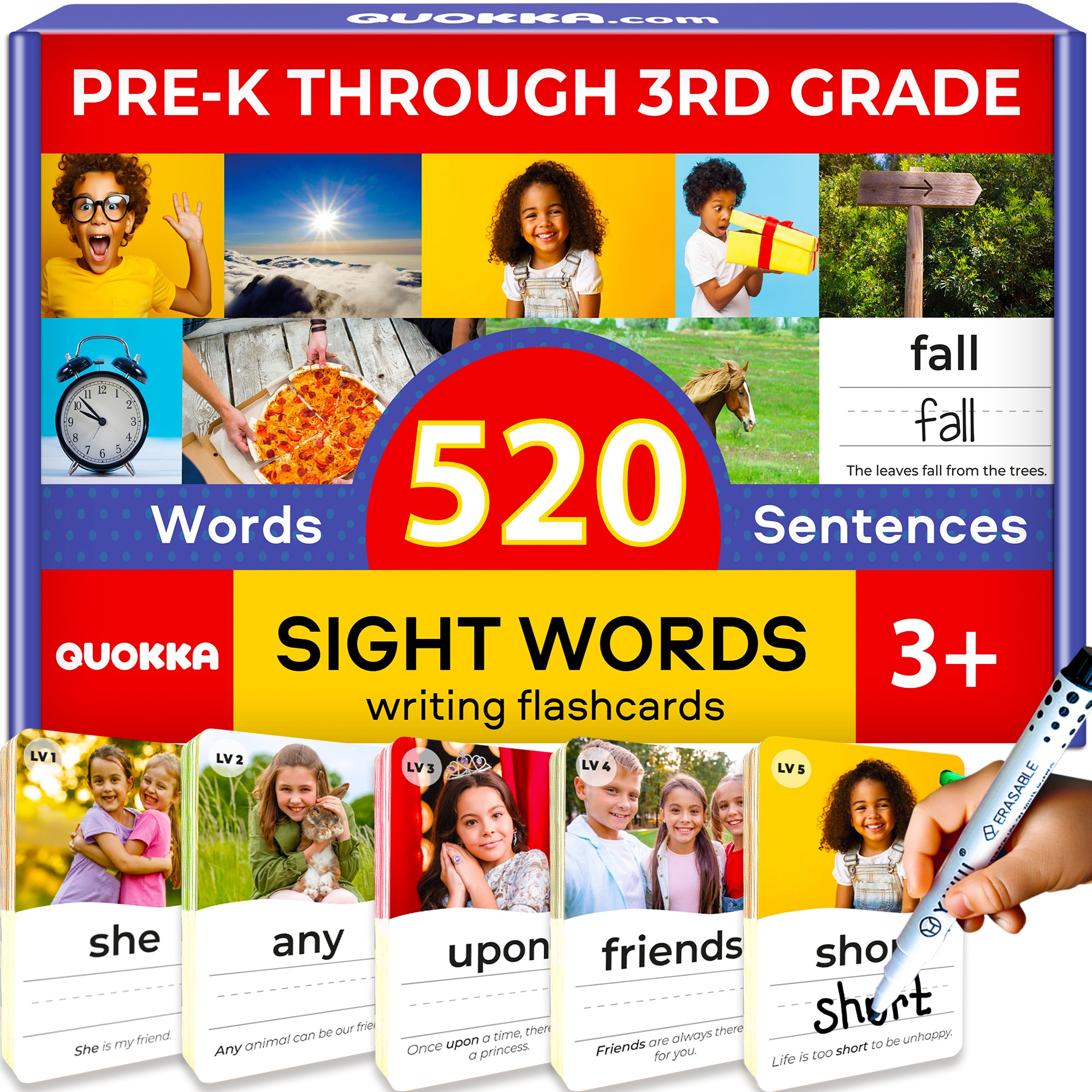 520 Sight Words Realistic Images Flash Cards for Kids | 5 Levels