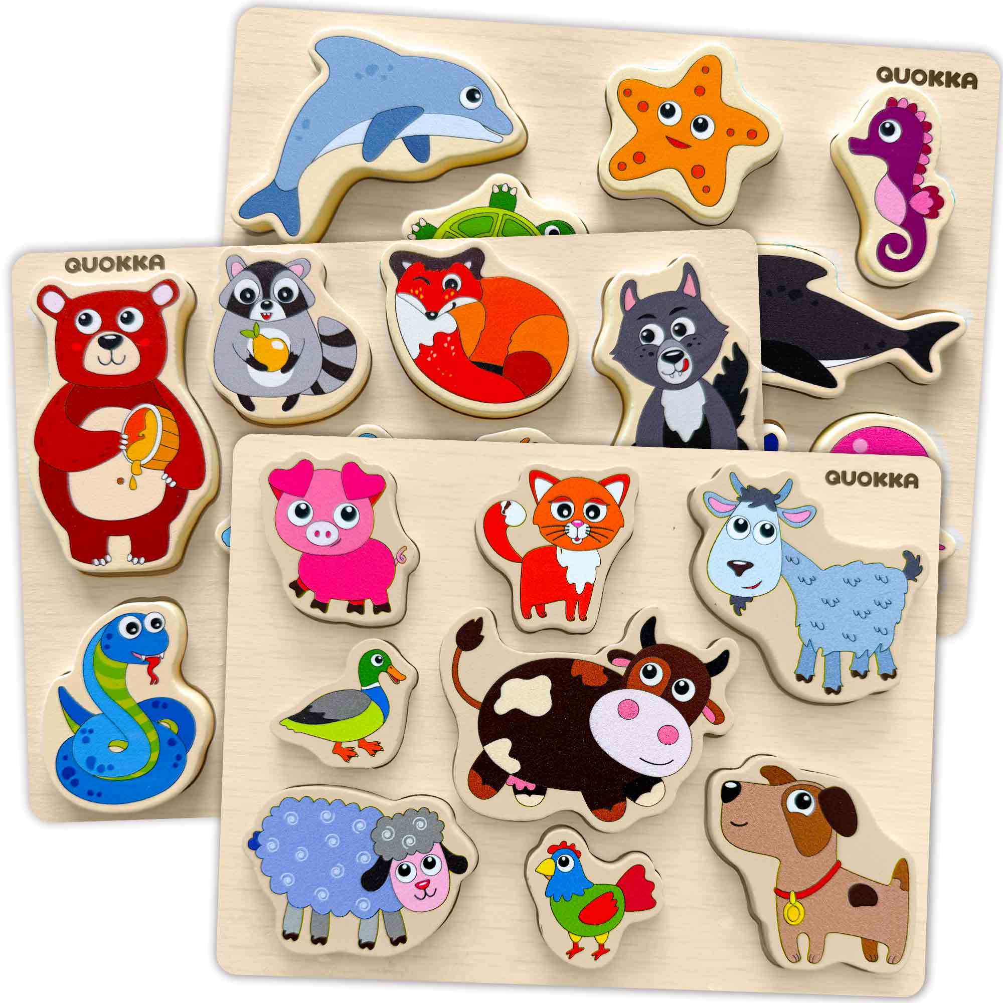 3 Set Chunky Wooden Puzzles for Toddlers | Toys with Animals