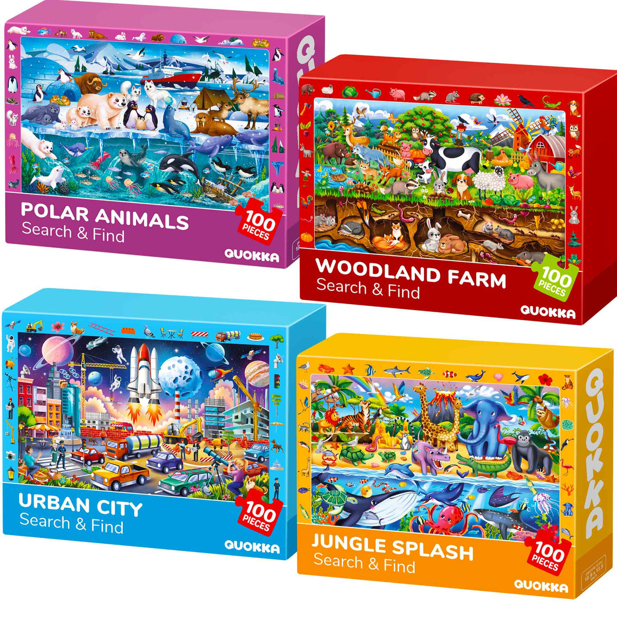 100 Piece Search & Find Puzzles for Kids City and Animals