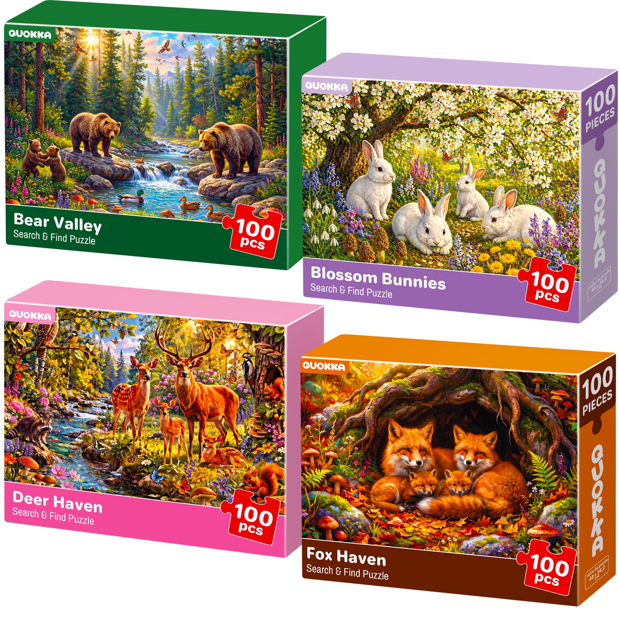 100 Pcs Search & Find Dementia Puzzles for Elderly - Forest Wildlife