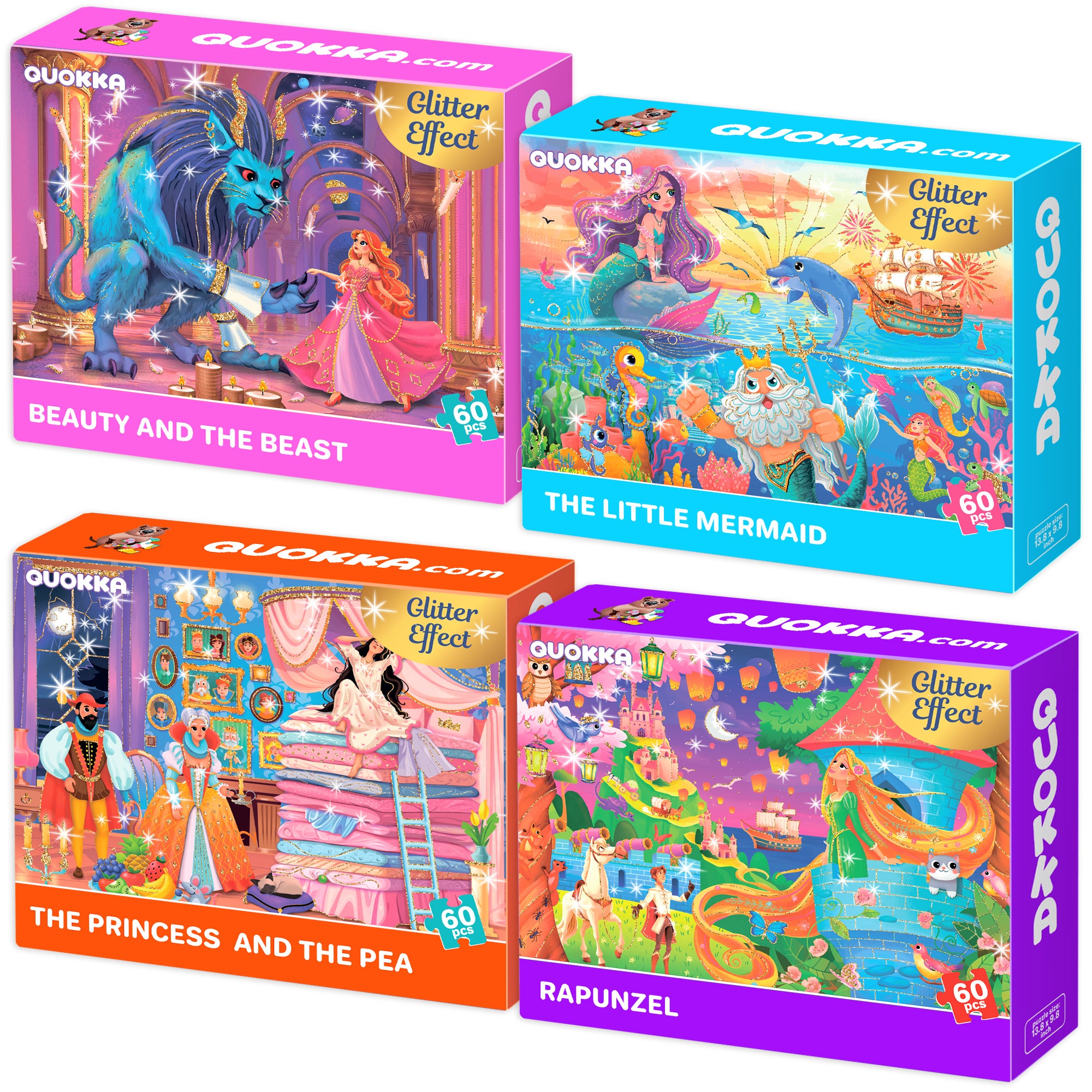 4-Pack 60 Pcs Puzzles for Kids - Fairy Tale Princess