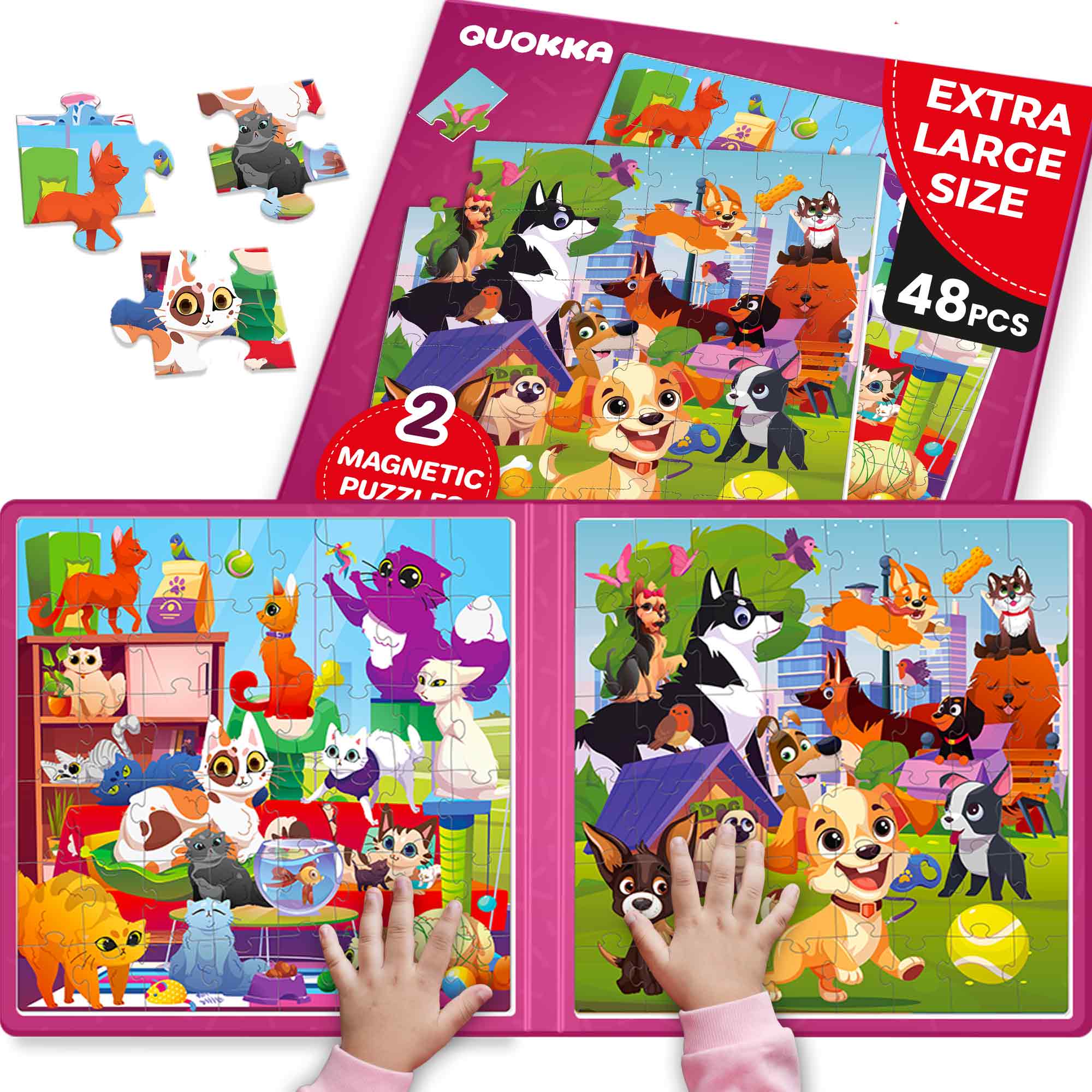 QUOKKA Magnetic Book 2x48 Piece Puzzles for Kids | Cats & Dogs