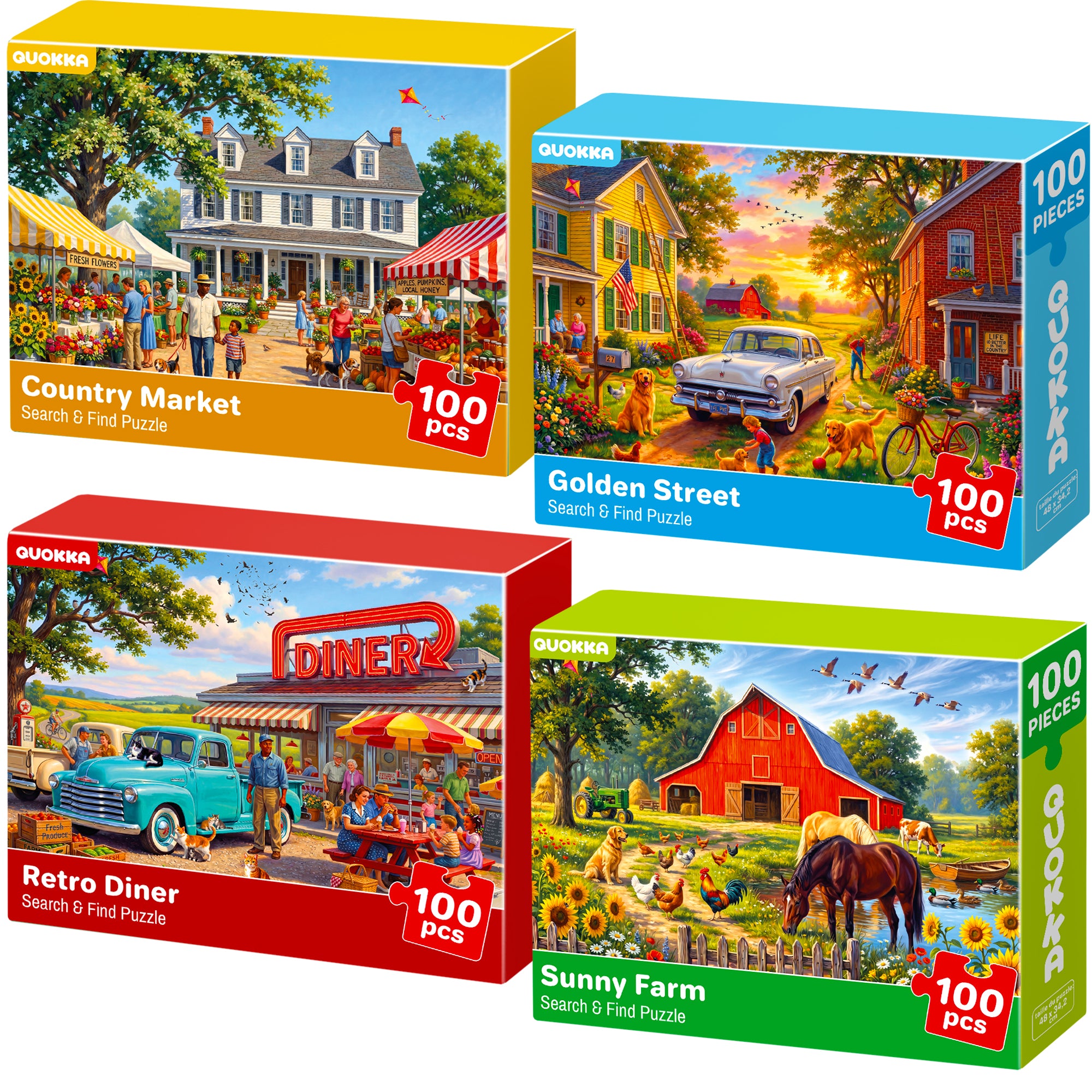 100 Pcs Search & Find Dementia Puzzles for Elderly - Rural America
