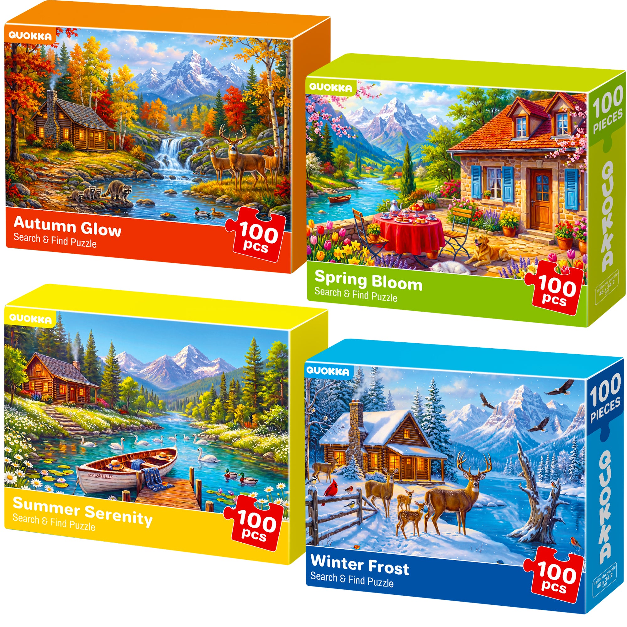 100 Pcs Search & Find Dementia Puzzles for Elderly - Seasons