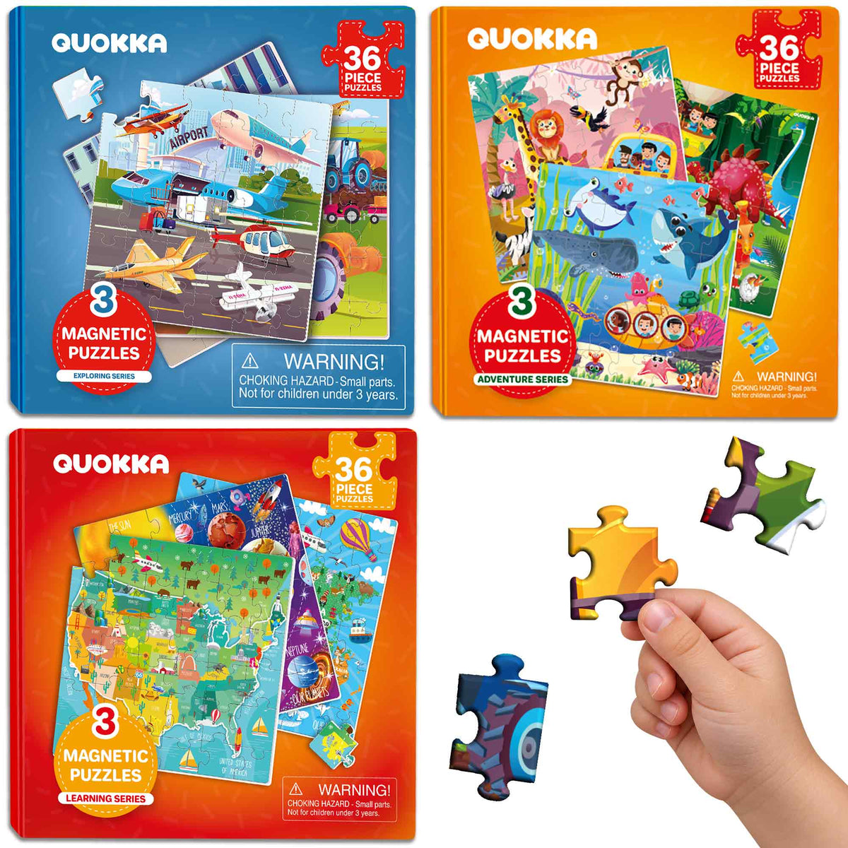 3 Set Magnetic Puzzles for Kids - Animal, Transport, Maps & Space