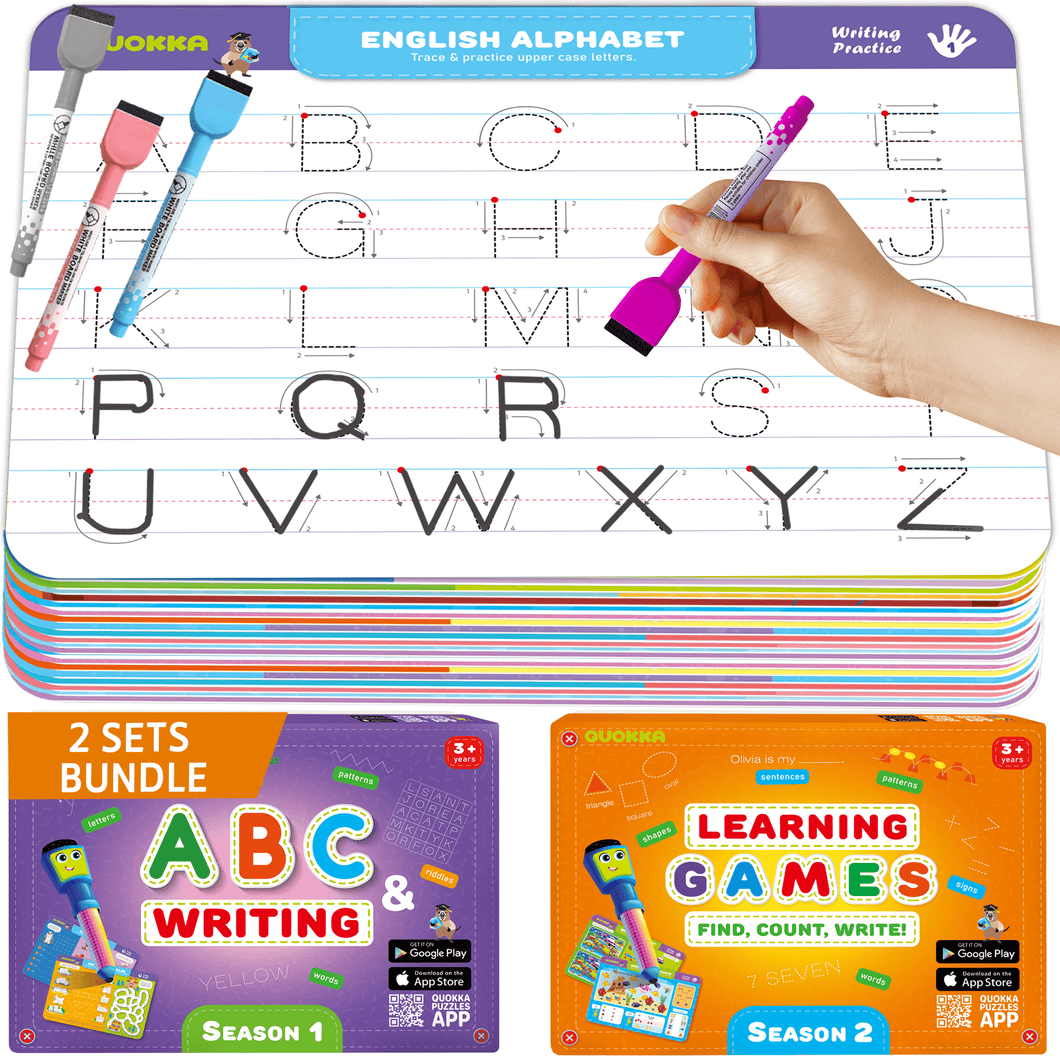 2X Set Handwriting Dry Erase Wipe Boards for Kids - ABC Writing for Toddlers Age 3 4 5