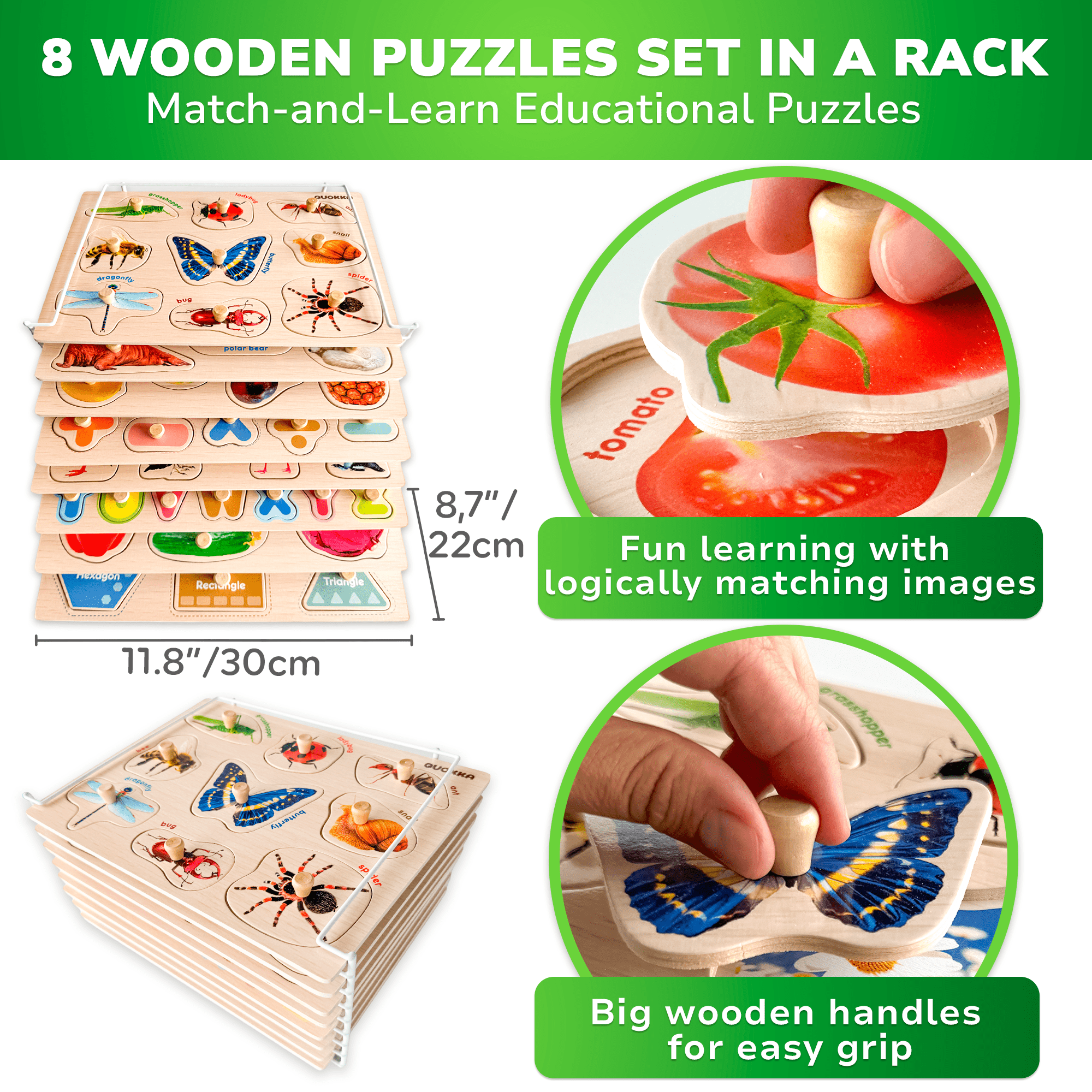 QUOKKA 8 Set Wooden Puzzles in a Rack