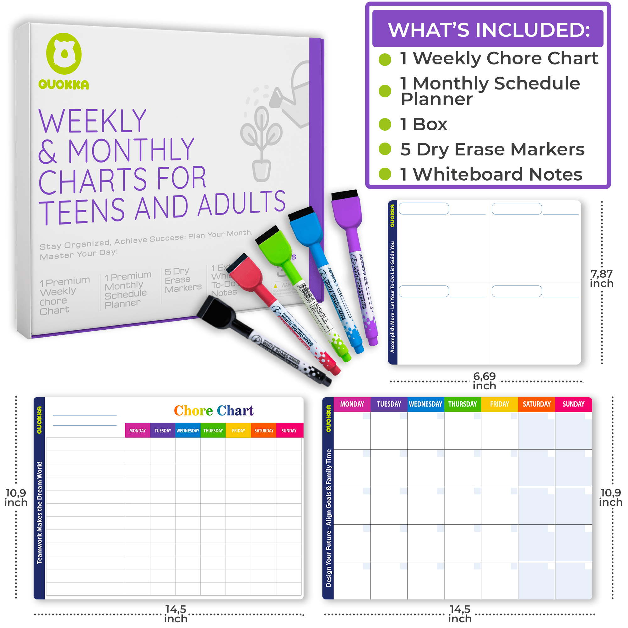 QUOKKA Magnetic Chore Chart for Adults and Multiple Kids