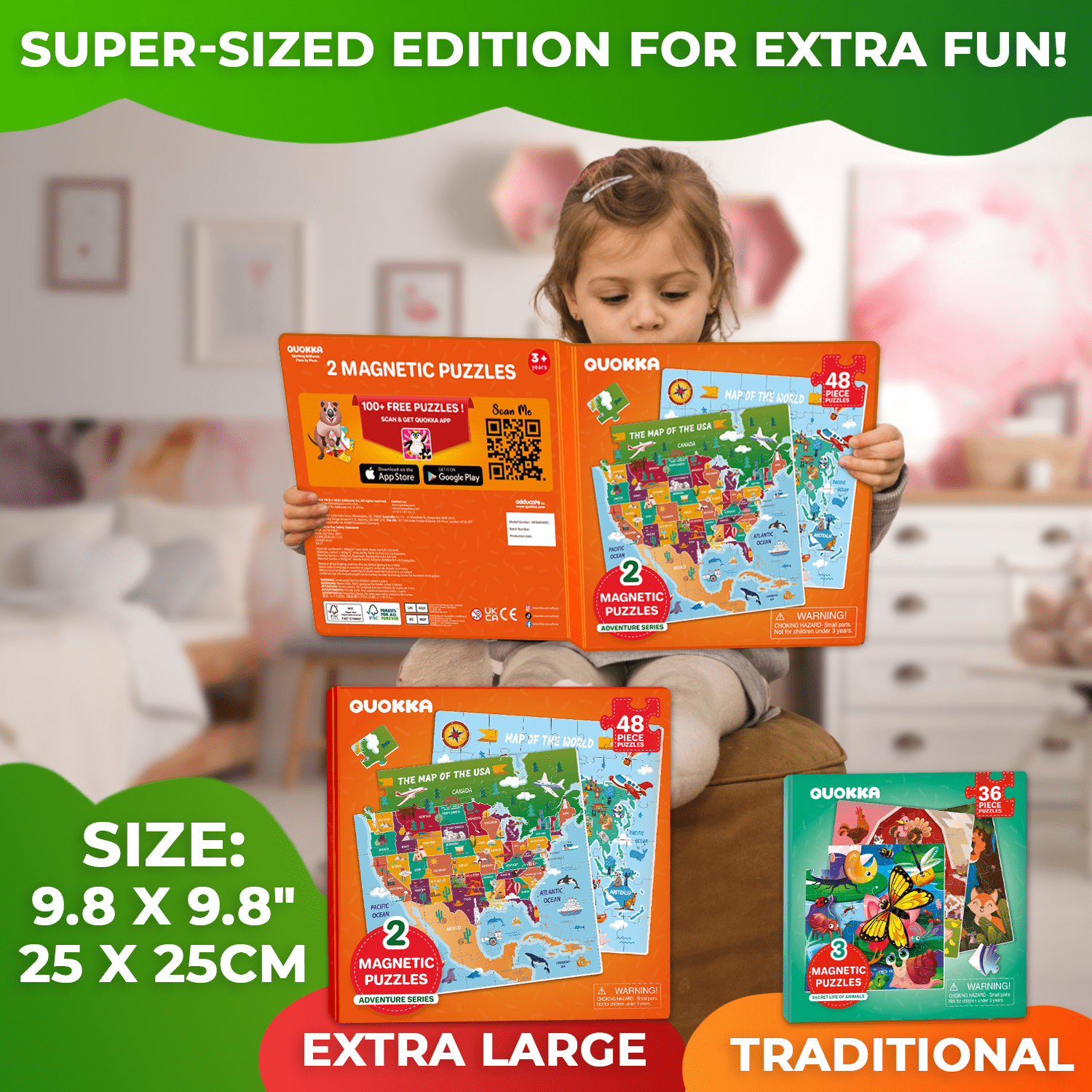 Magnetic Book 2x48 Piece Puzzles for Kids | Maps USA & World